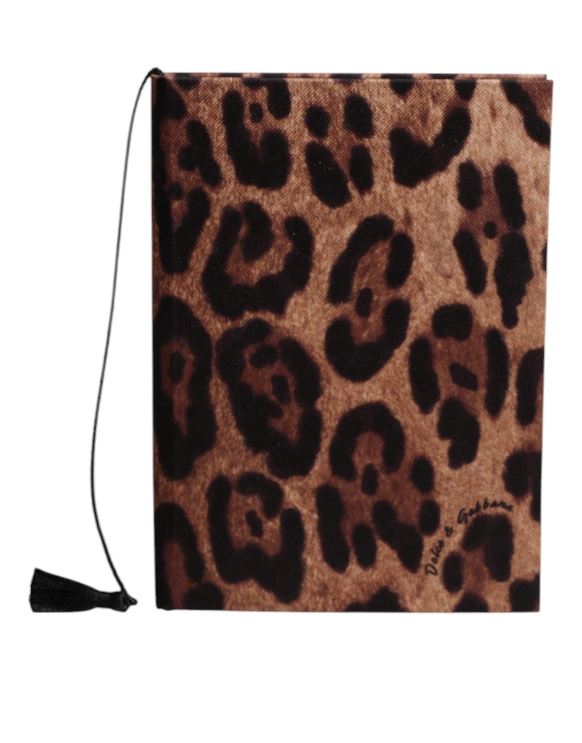 Dolce & Gabbana Brown Black Polyester Leopard Logo Print Small Notebook