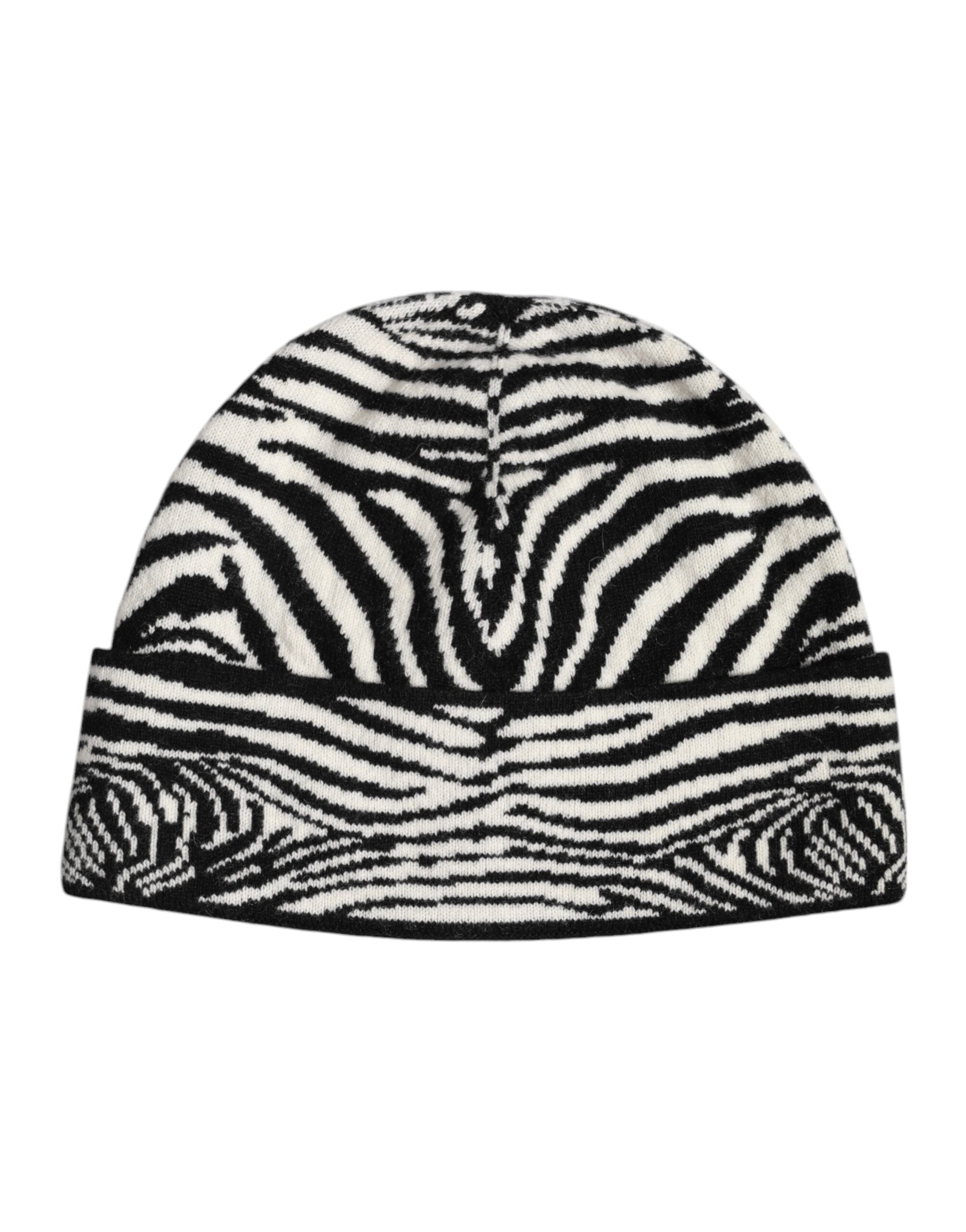 Dolce & Gabbana Black White Zebra Knitted Winter Beanie Hat