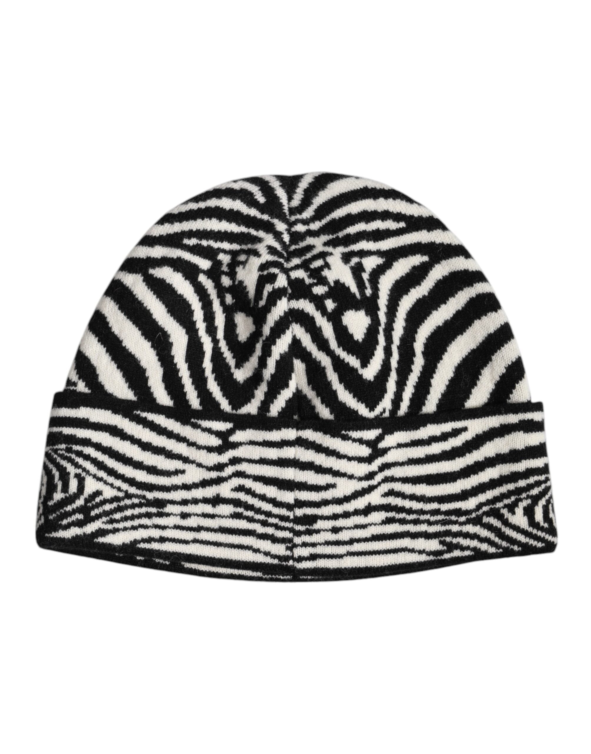 Dolce & Gabbana Black White Zebra Knitted Winter Beanie Hat