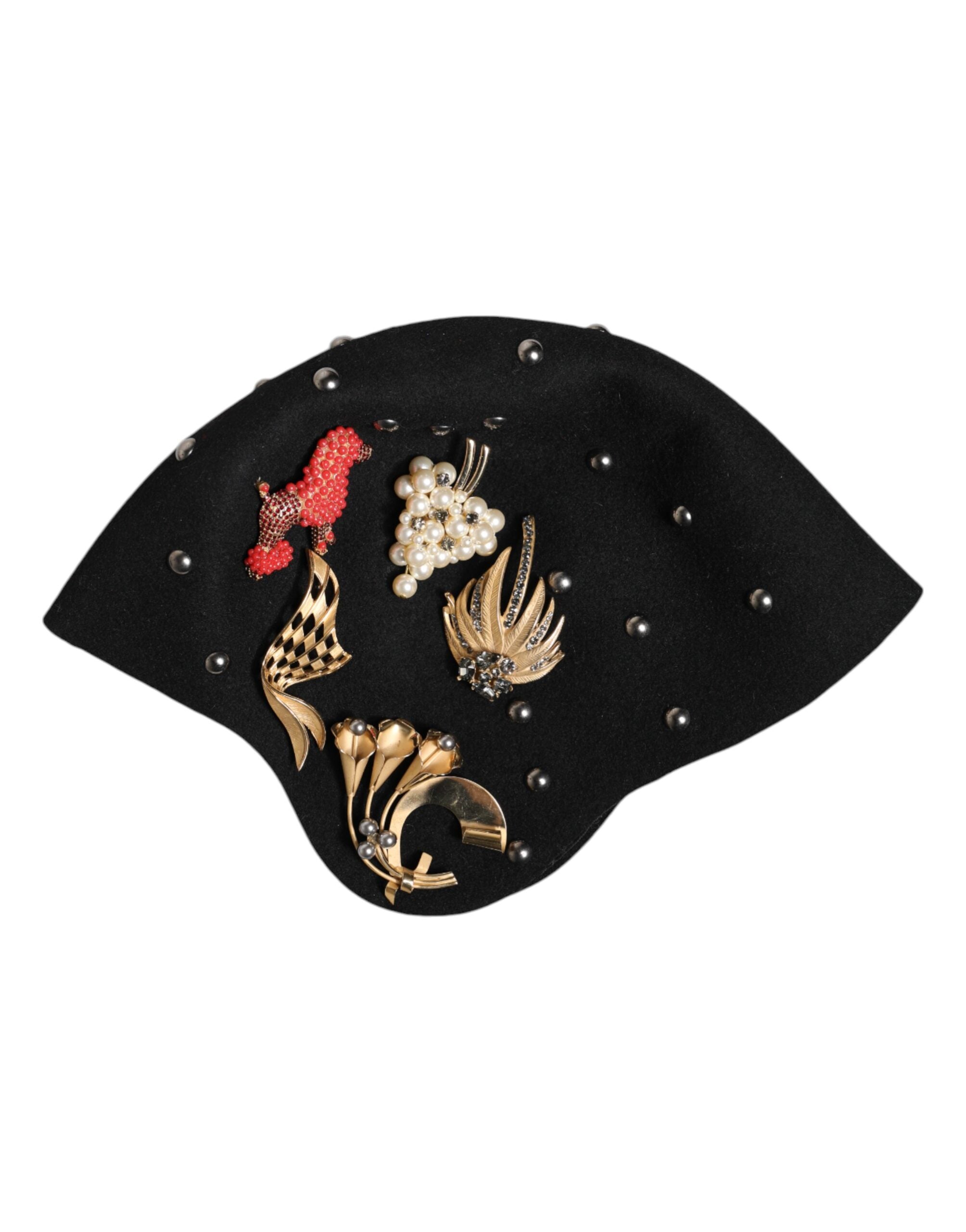 Chapeau cloche Dolce & Gabbana en laine noire orné de motifs multicolores