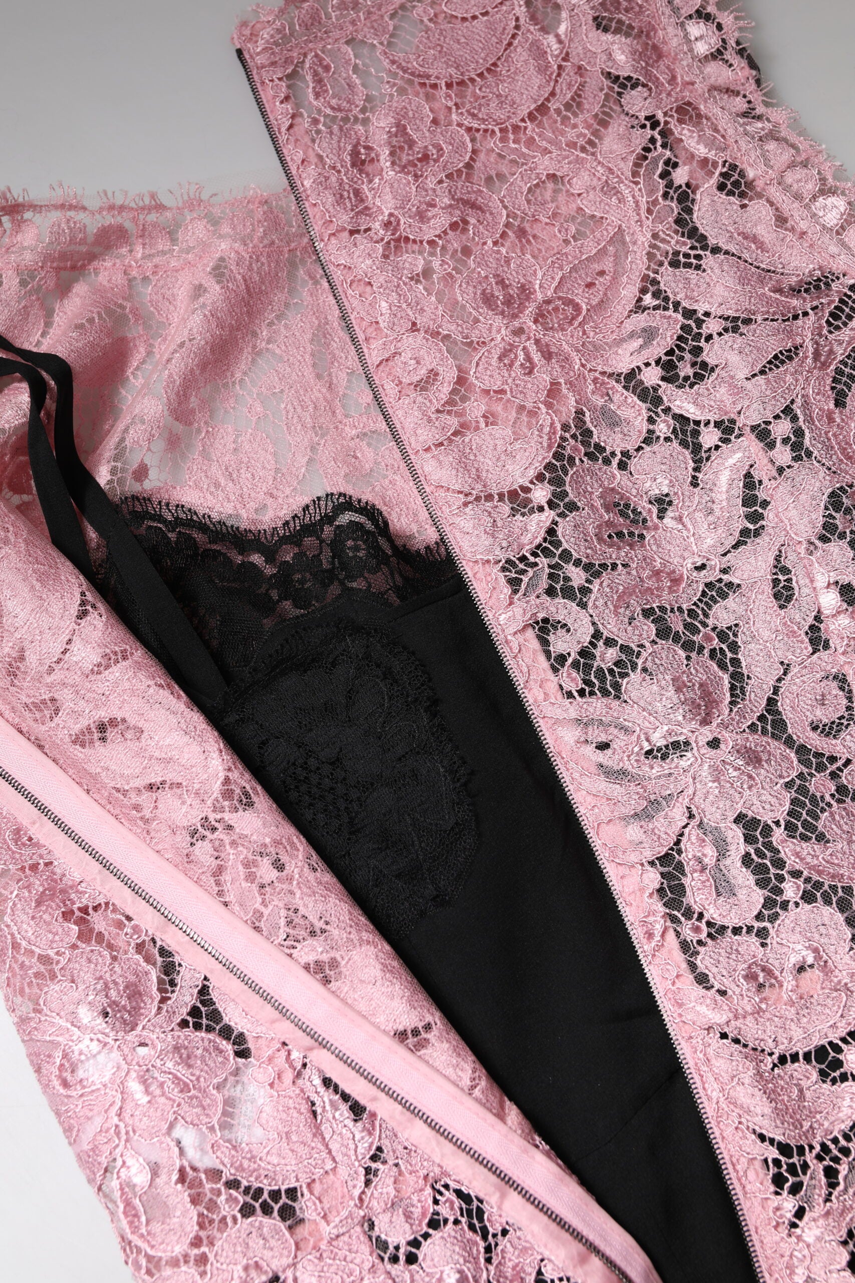 Dolce & Gabbana Rosa ärmelloses Etuikleid aus floraler Spitze