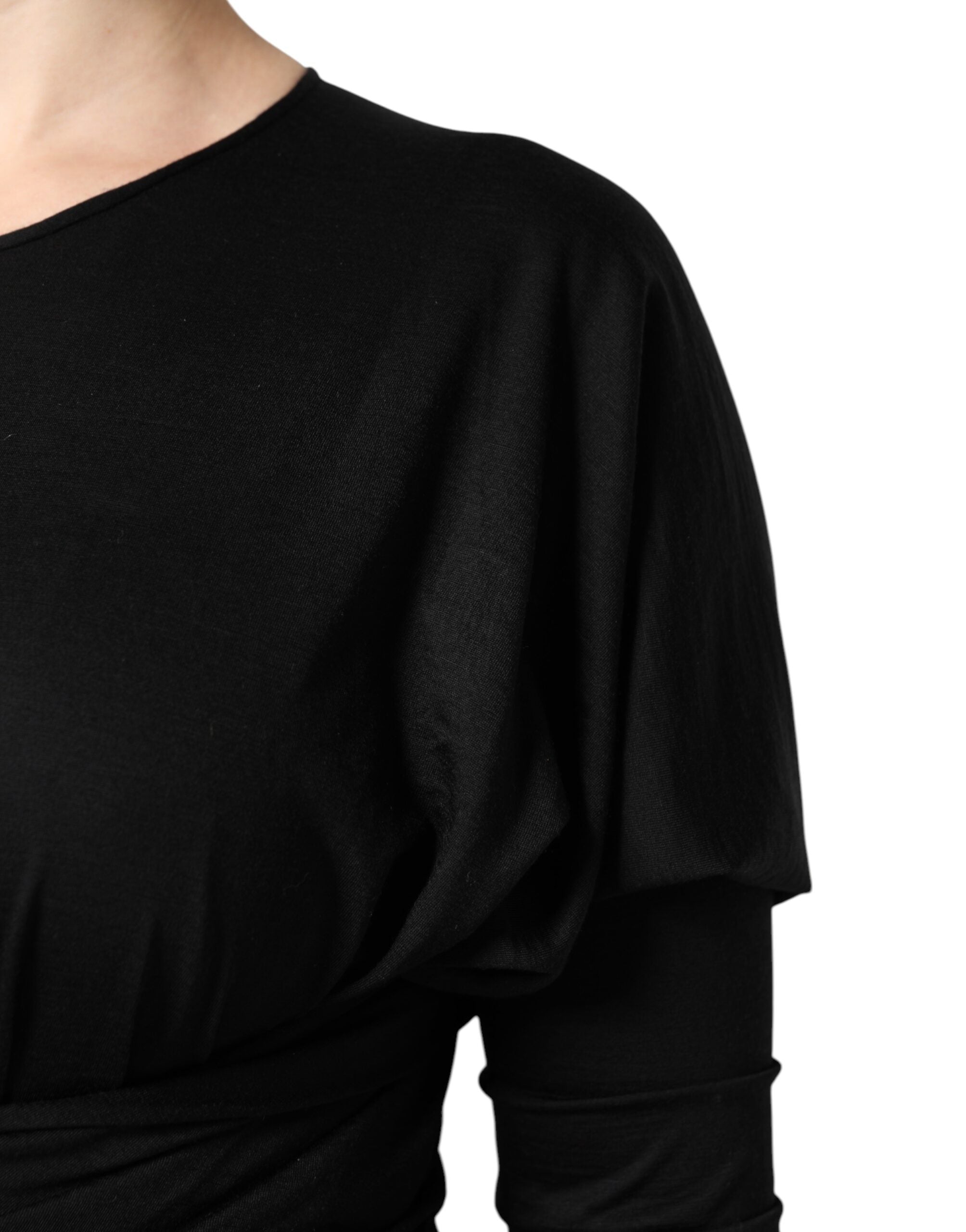 Dolce & Gabbana Schwarzes Woll-Midi-Scheidenkleid mit langen Ärmeln