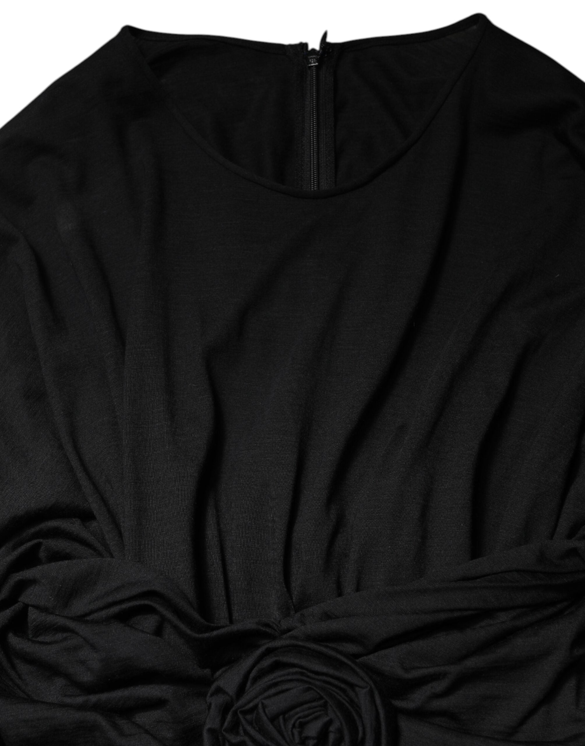 Dolce & Gabbana Schwarzes Woll-Midi-Scheidenkleid mit langen Ärmeln