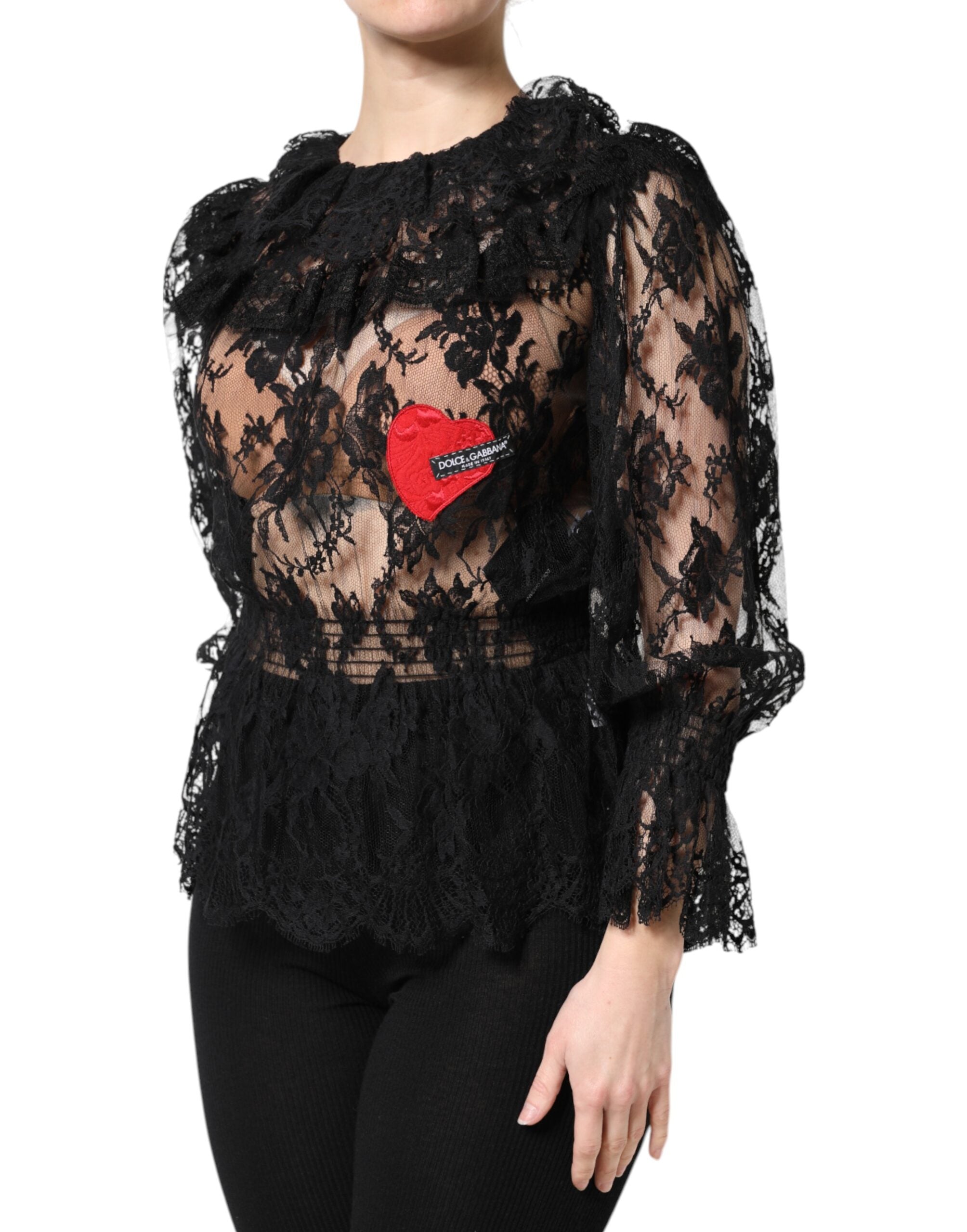 Dolce & Gabbana Schwarze Damenbluse aus Baumwolle mit Blumenstickerei