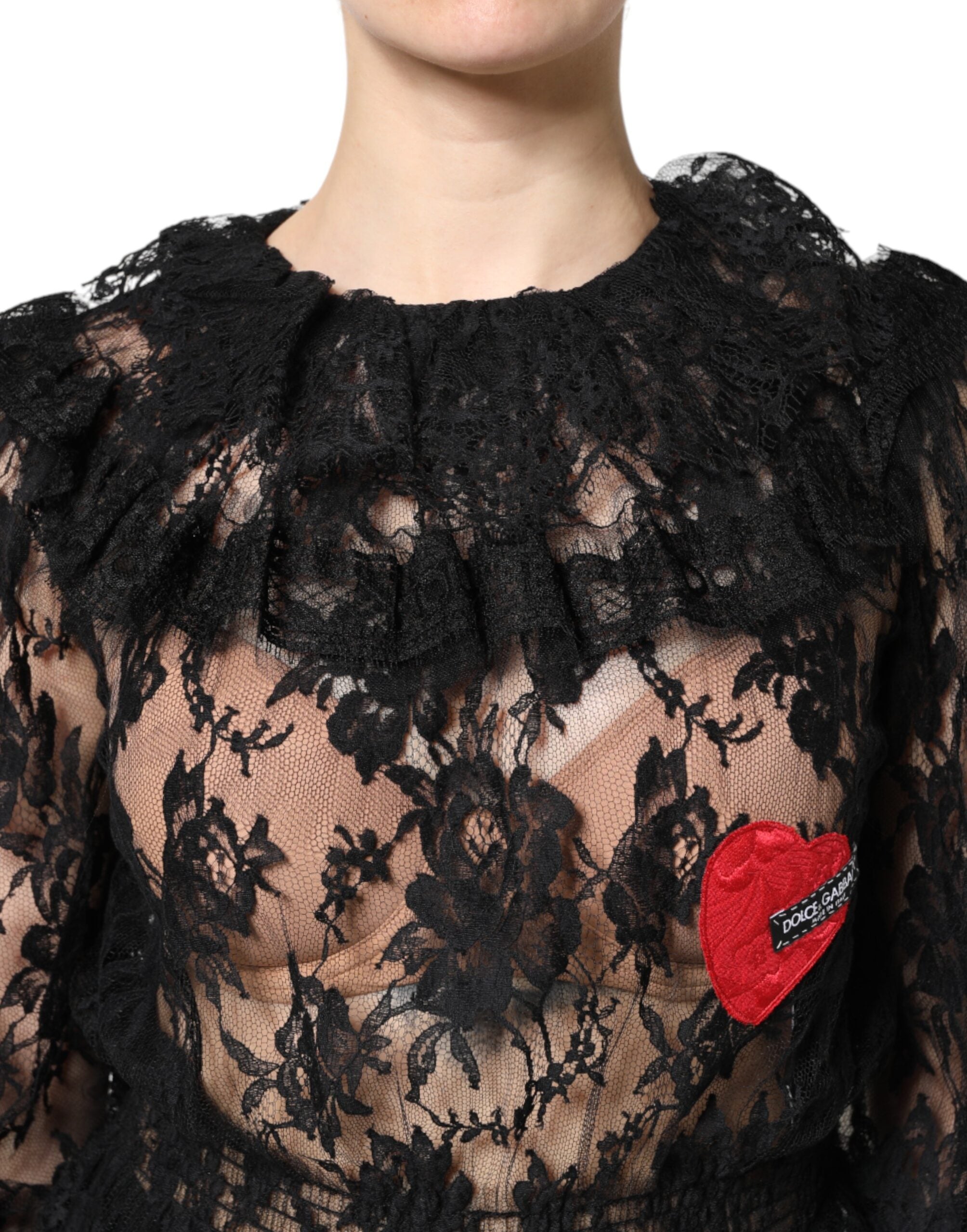 Dolce & Gabbana Schwarze Damenbluse aus Baumwolle mit Blumenstickerei