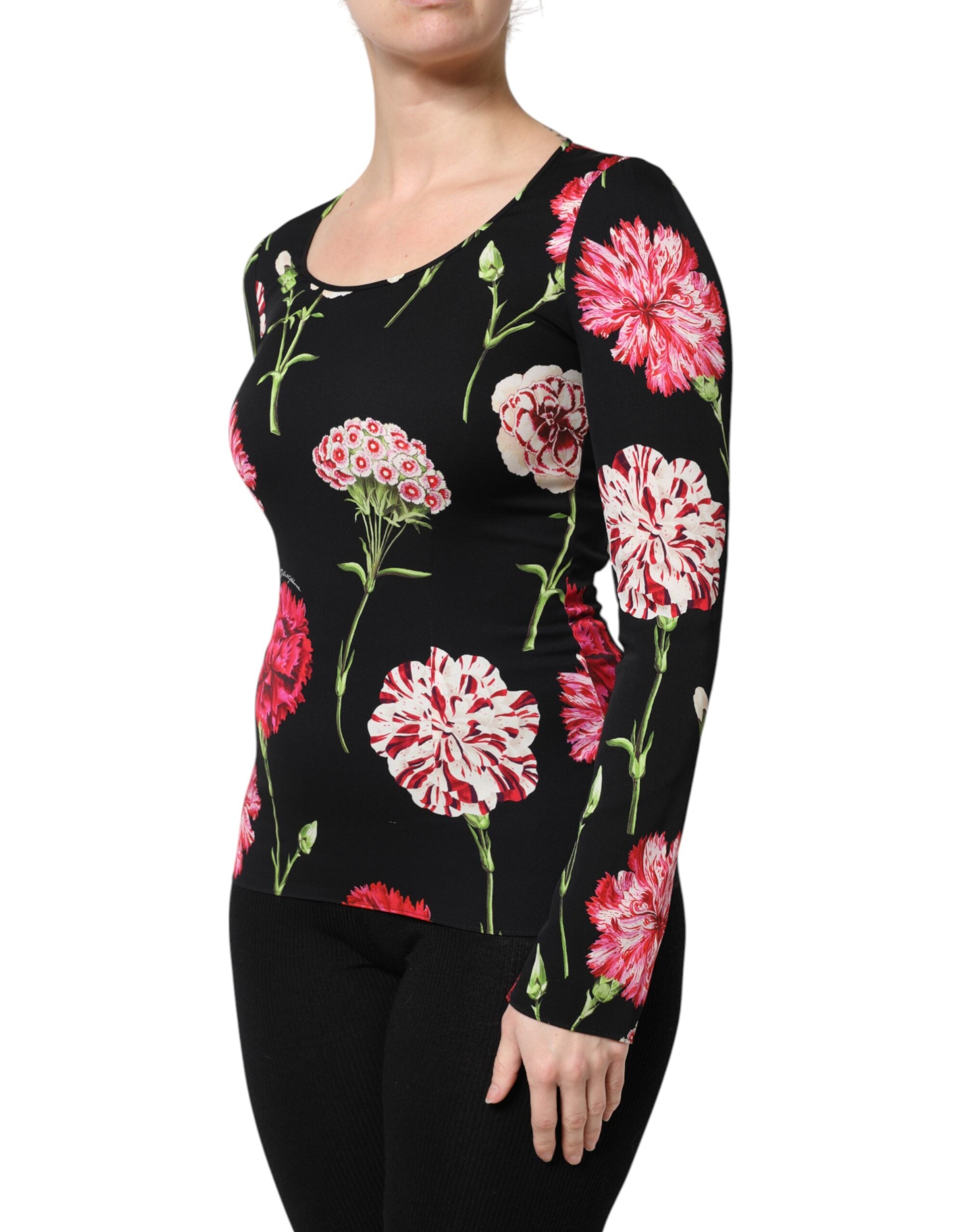 Dolce & Gabbana Schwarze Blumenbluse mit langen Ärmeln für Damen