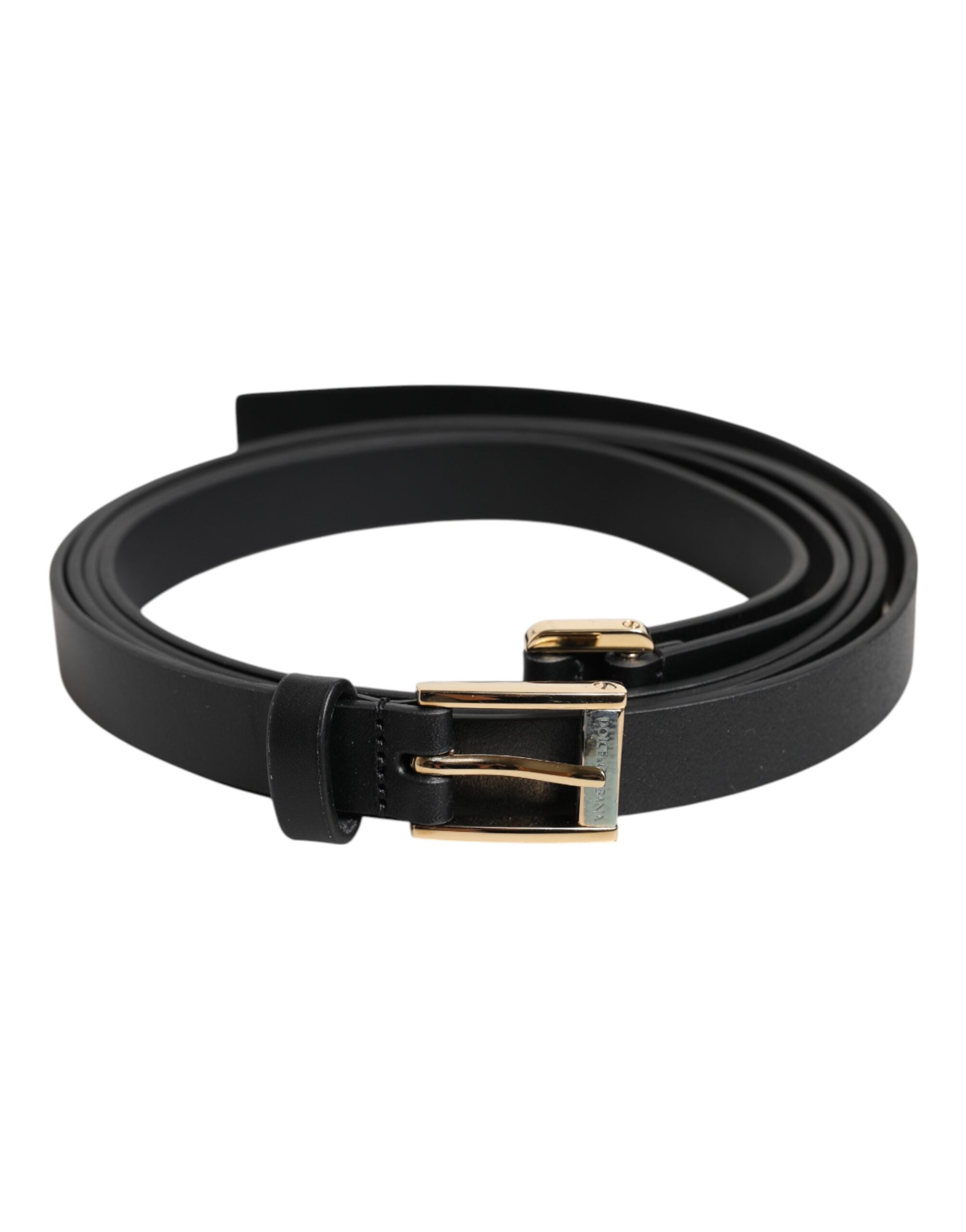 Dolce & Gabbana Black Classic Gold Metal Logo Buckle Belt