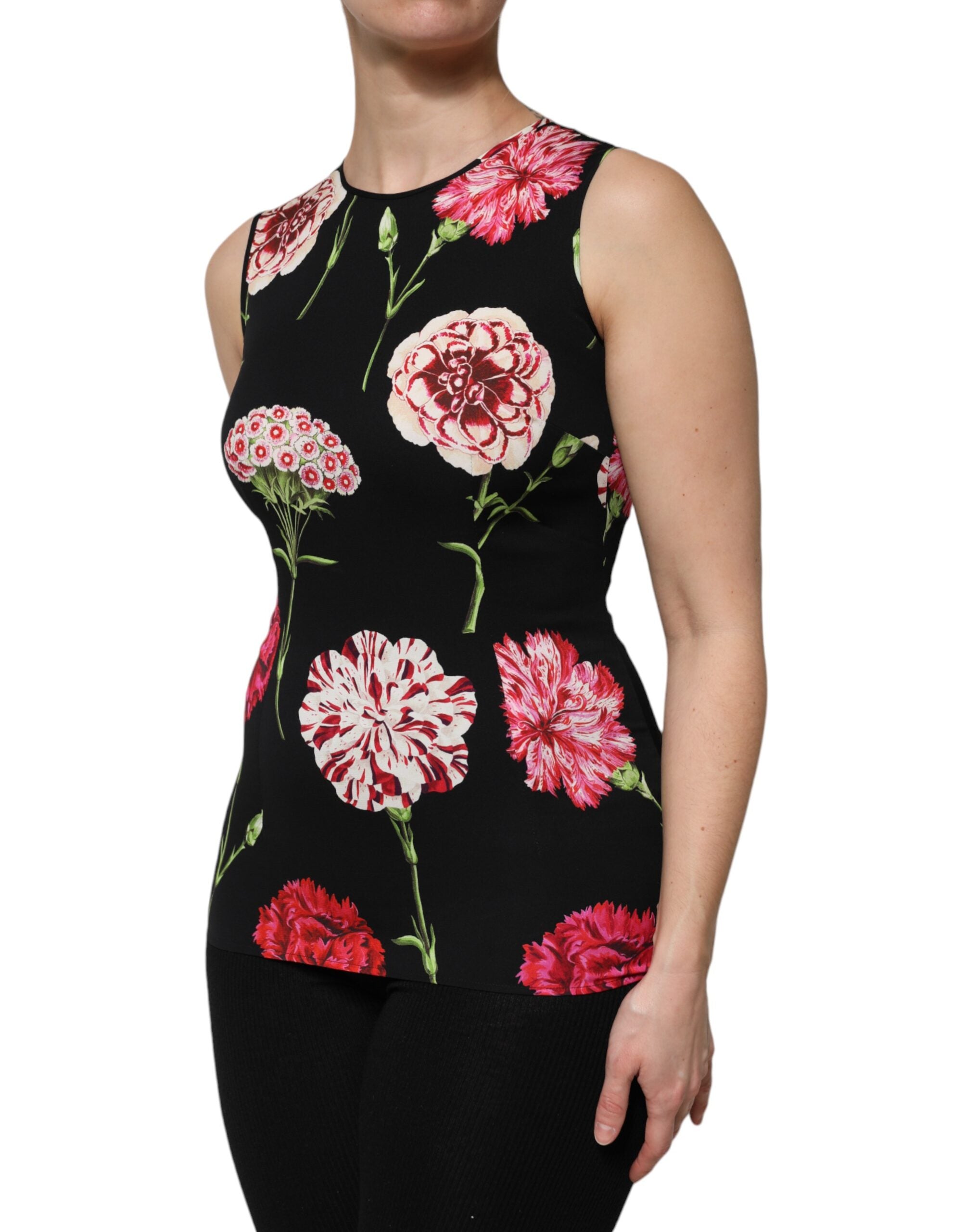 Dolce & Gabbana Black Floral Print Sleeveless Tank Blouse Top