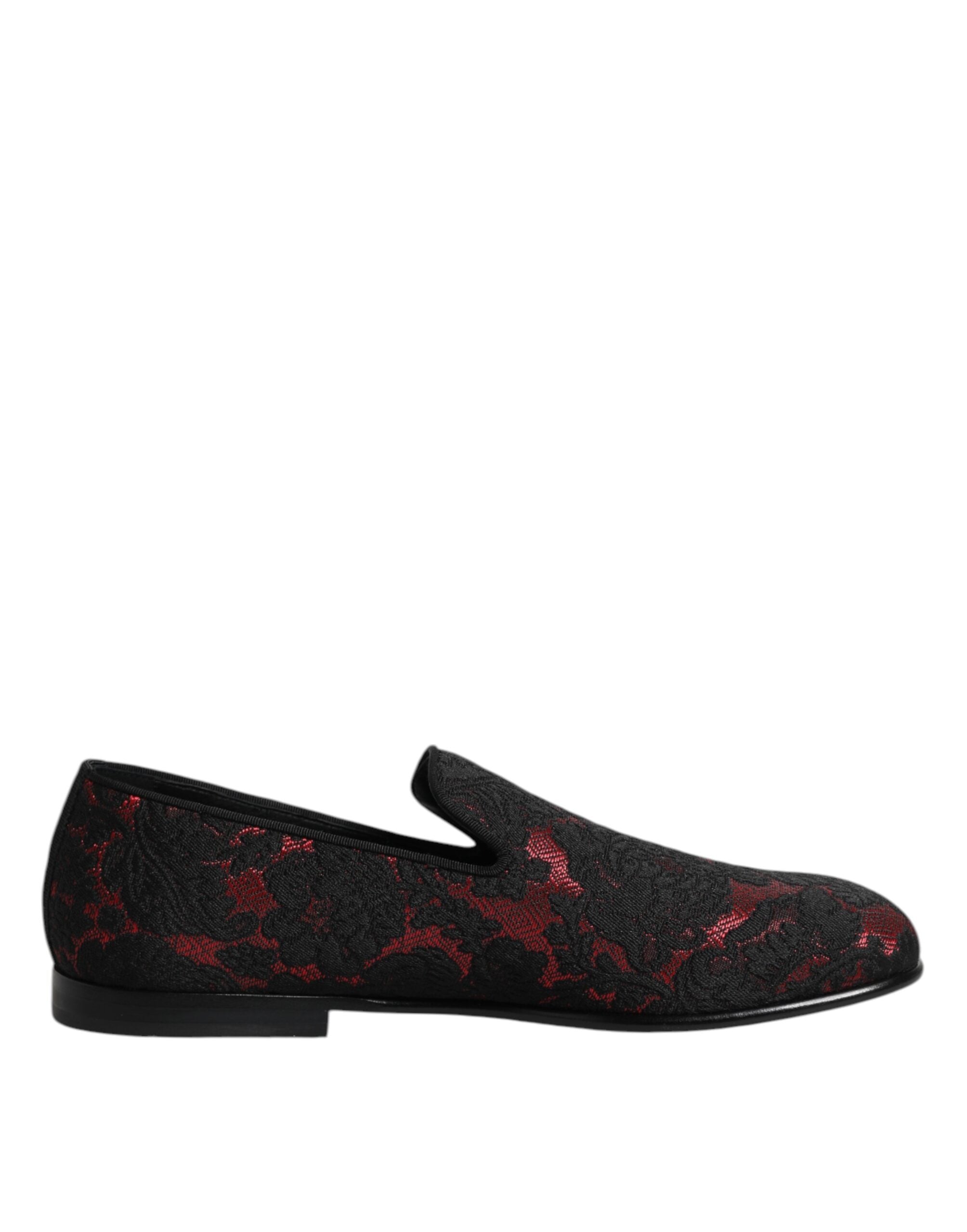 Dolce & Gabbana Rot Schwarz Jacquard Slip-On Loafers Schuhe