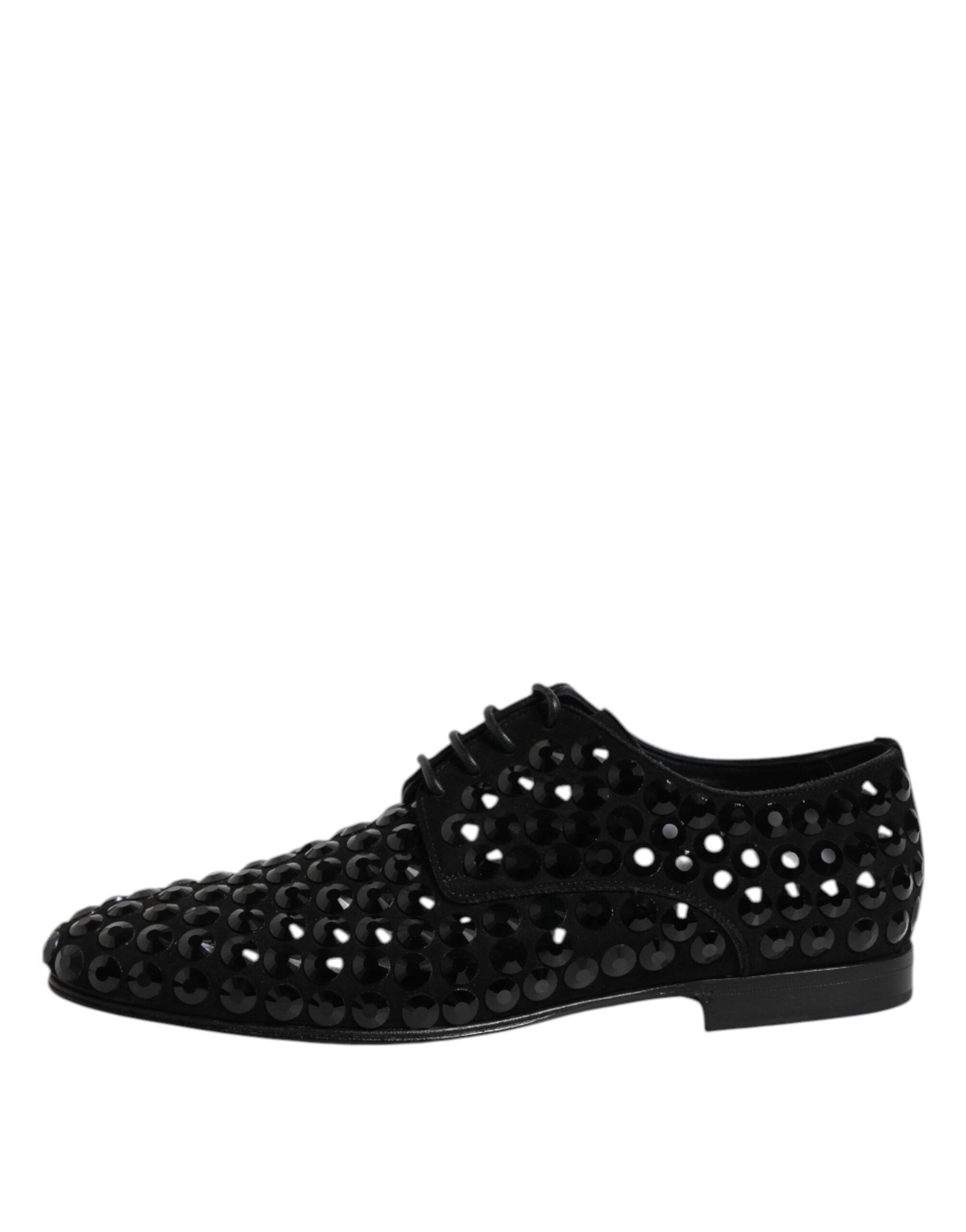 Dolce & Gabbana Schwarze Derby-Schnürschuhe aus Wildleder mit Strass