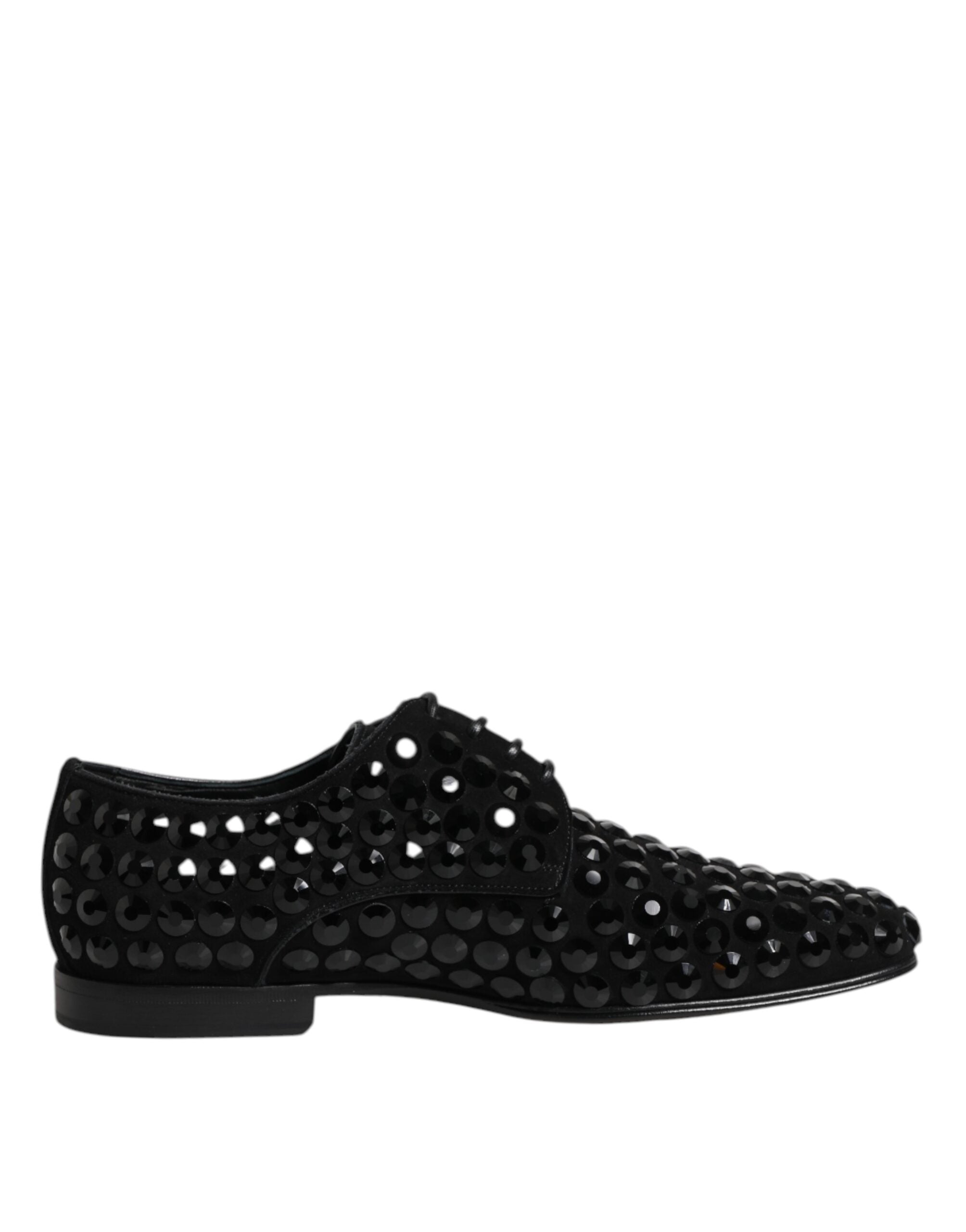 Dolce & Gabbana Schwarze Derby-Schnürschuhe aus Wildleder mit Strass