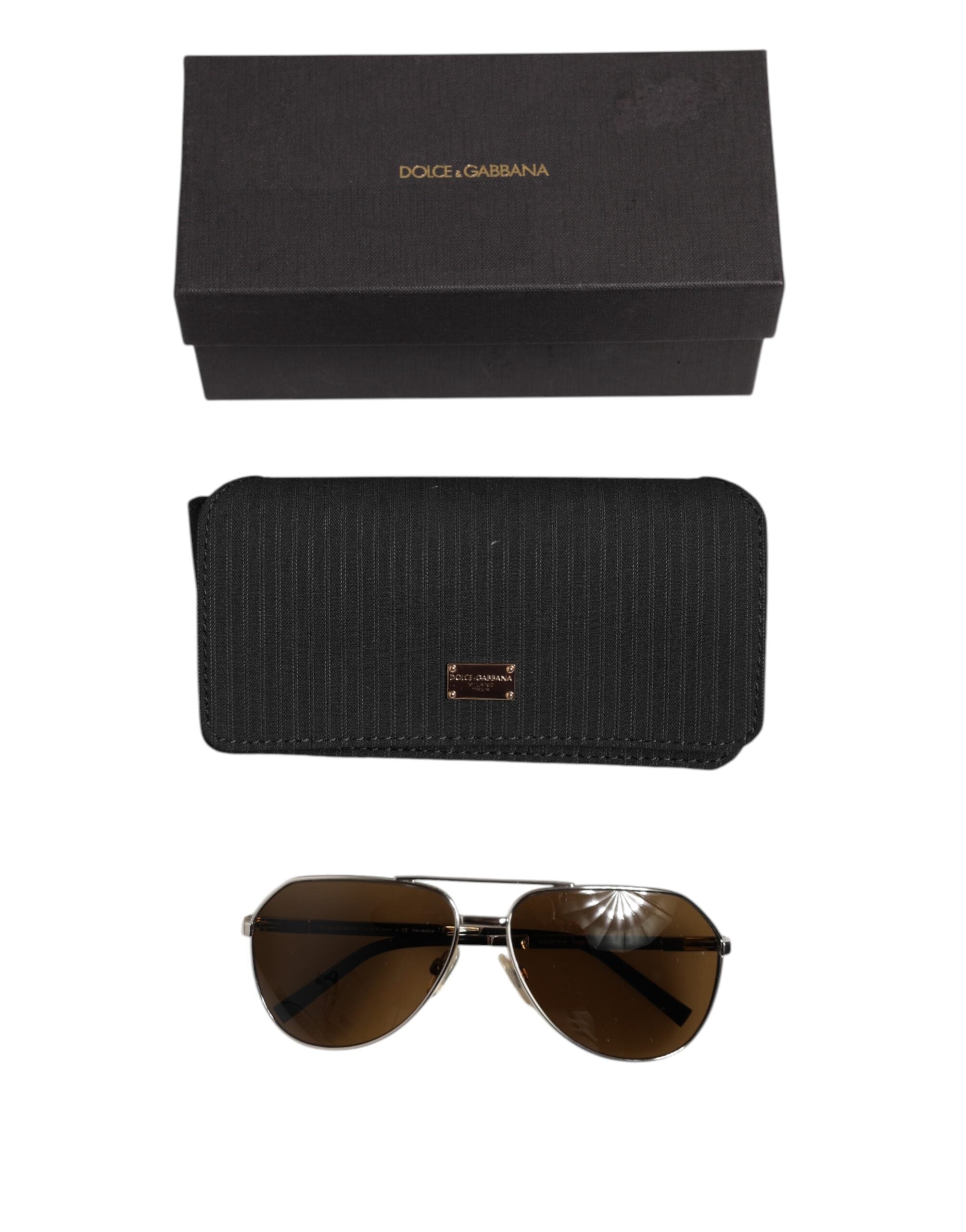 Dolce & Gabbana DG2073 Silver Steel Classic Pilot Brown Lens Sunglasses