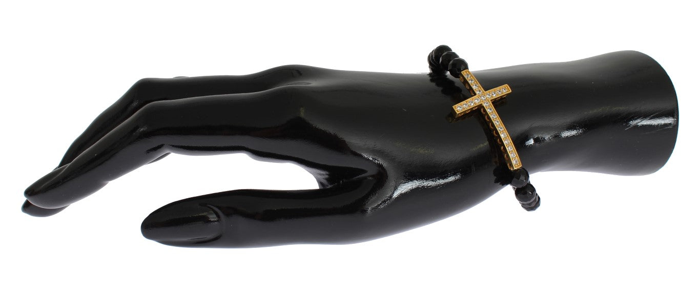 Bracelet en argent 925 Nialaya avec agate et croix dorée sertie de zirconiums cubiques