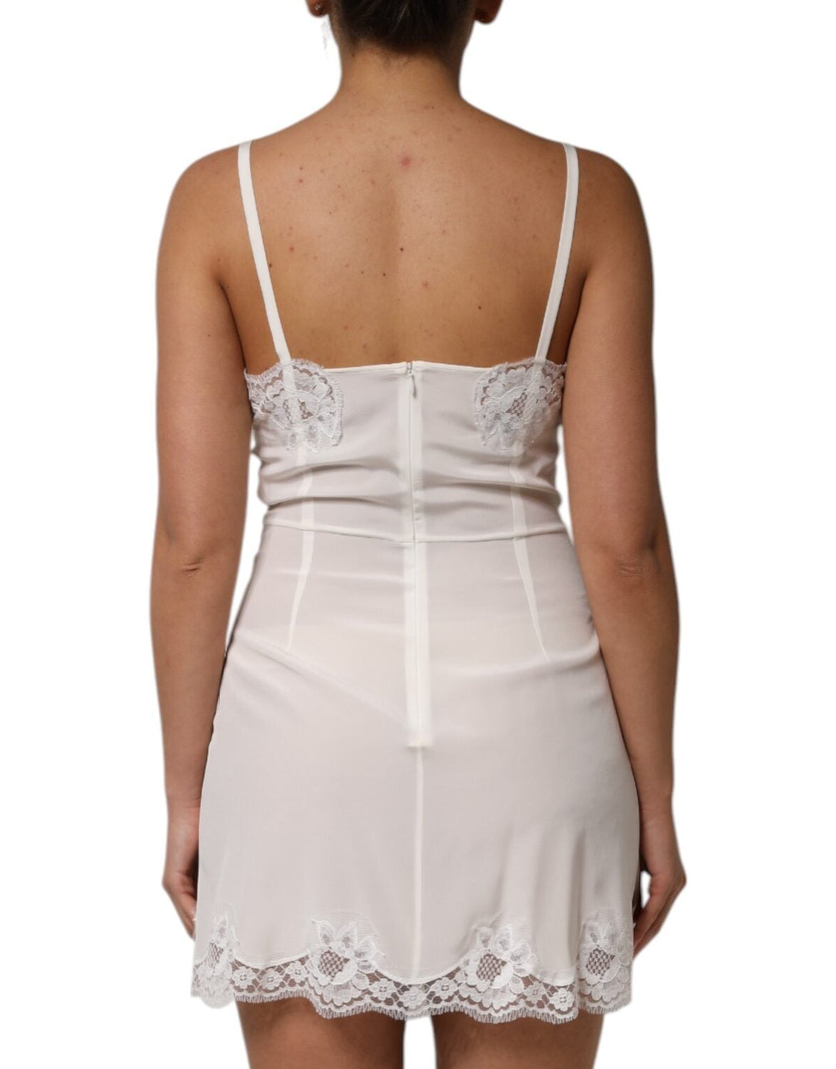 Dolce & Gabbana weißes Spitzen-Seidenkleid mit DG-Logo zum Schlafen