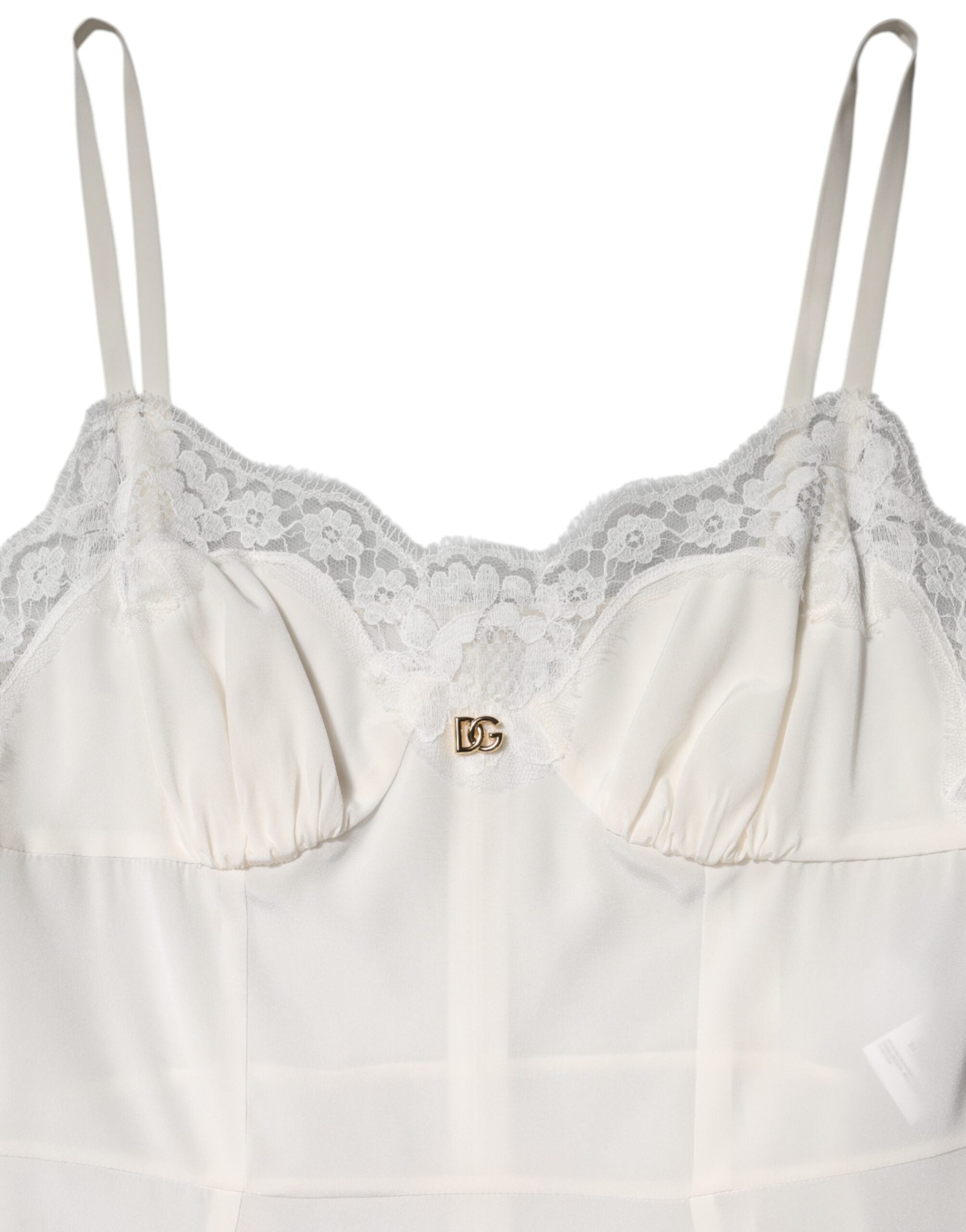 Dolce & Gabbana weißes Spitzen-Seidenkleid mit DG-Logo zum Schlafen