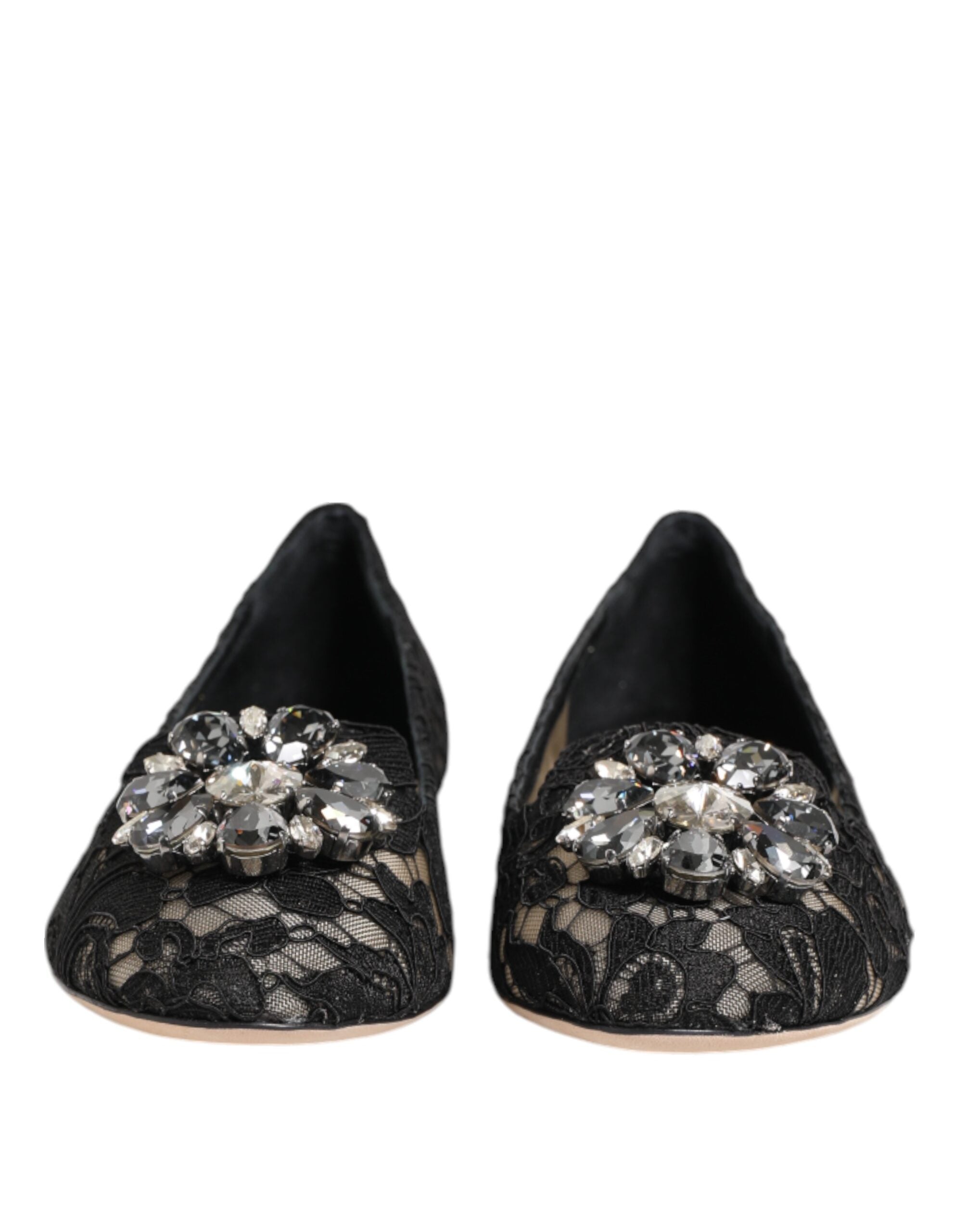 Dolce & Gabbana Schwarze Taormina Spitze Kristalle Ballerinas