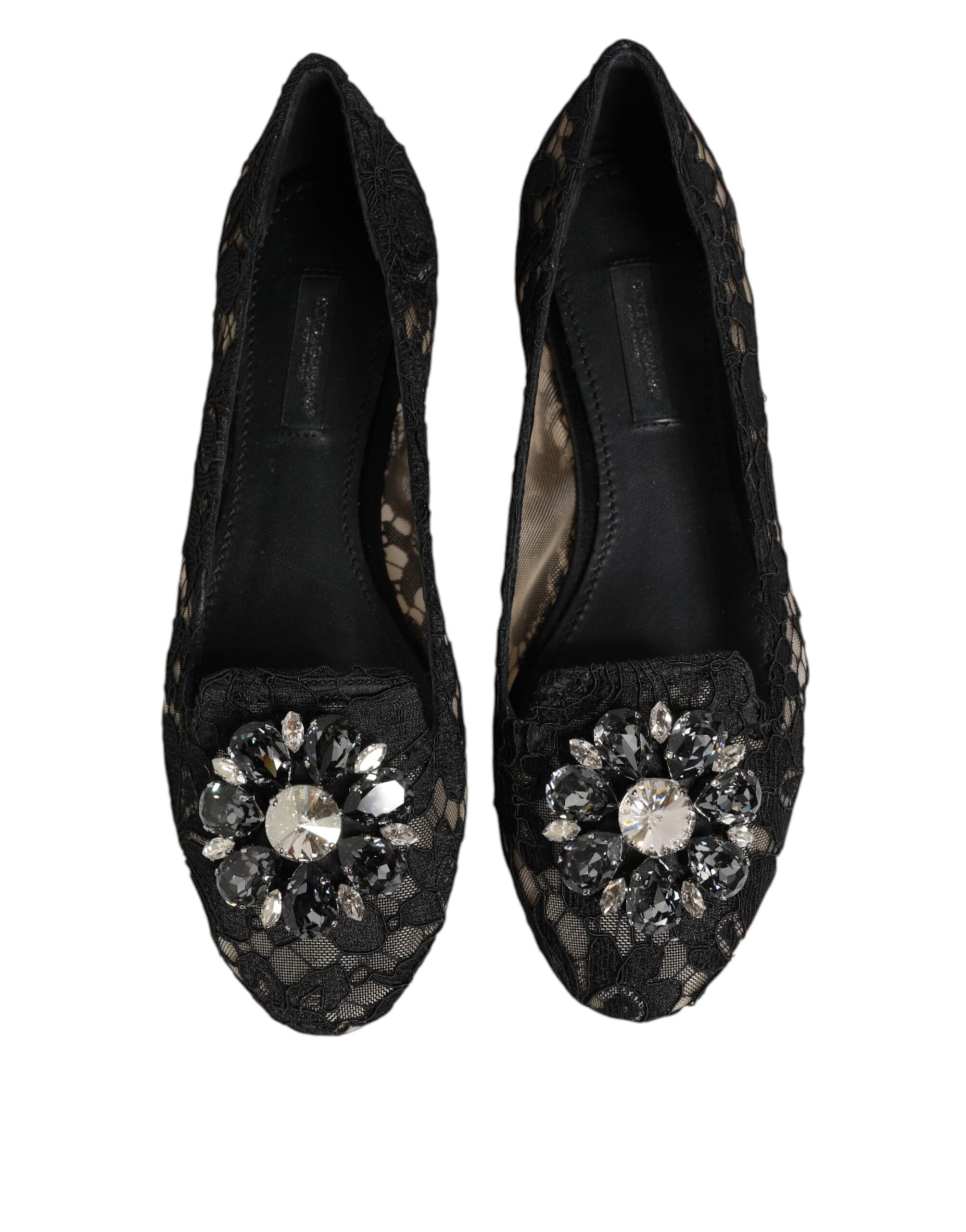 Dolce & Gabbana Schwarze Taormina Spitze Kristalle Ballerinas
