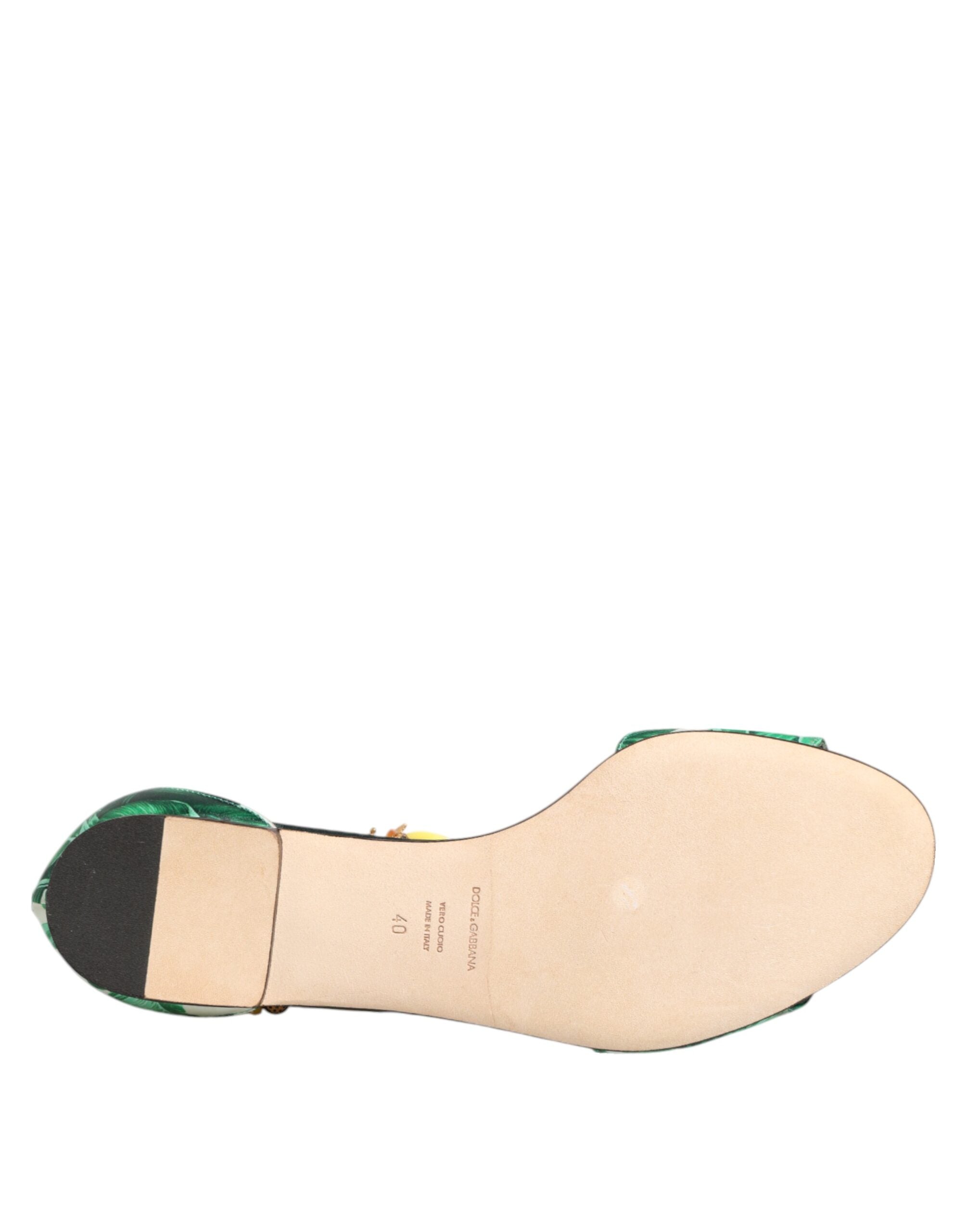 Dolce & Gabbana Grüne Nerzfell-Sandalen mit Satin-Bananenblättern