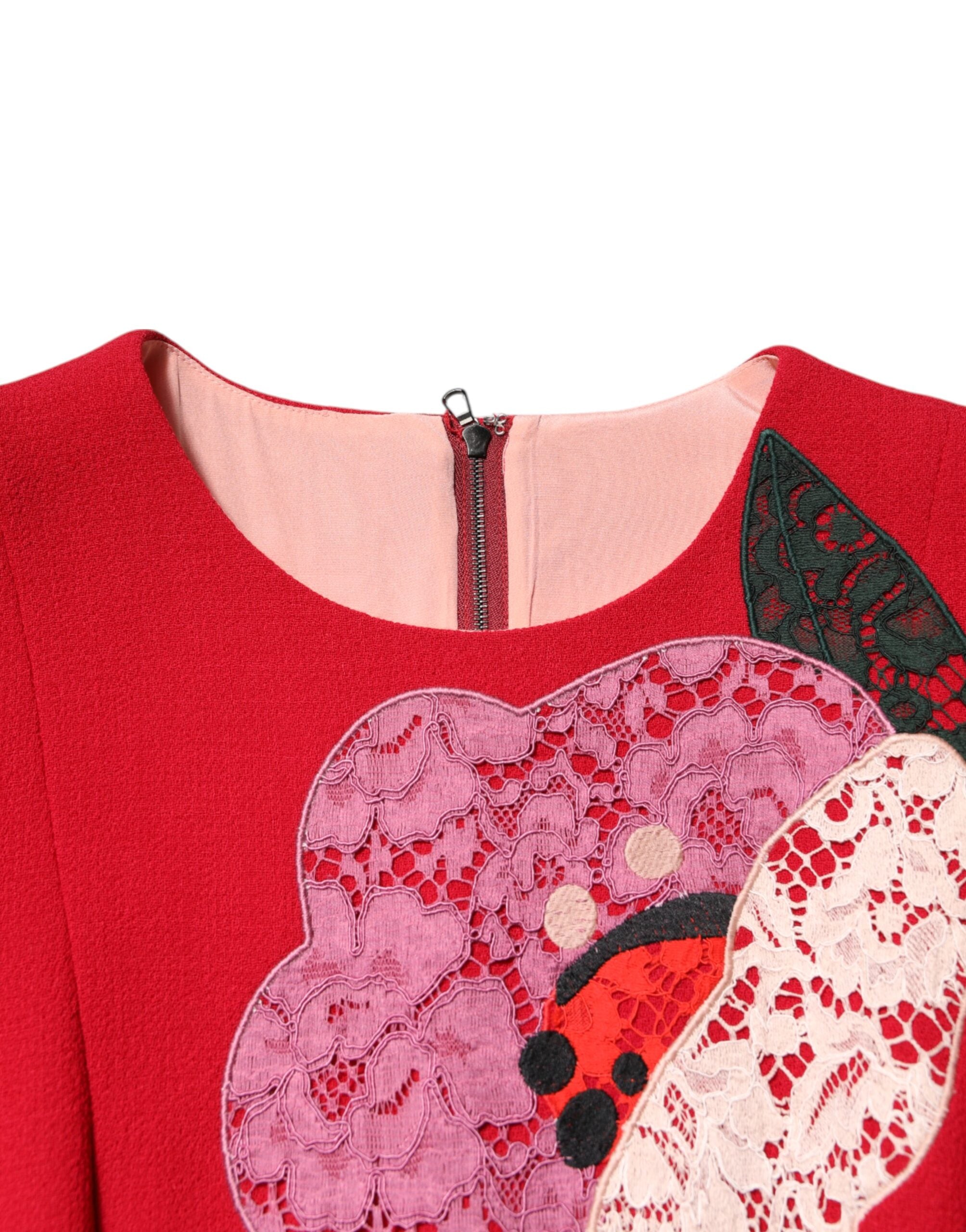 Dolce & Gabbana rotes Spitzen-Minikleid mit floralen Applikationen in A-Linie