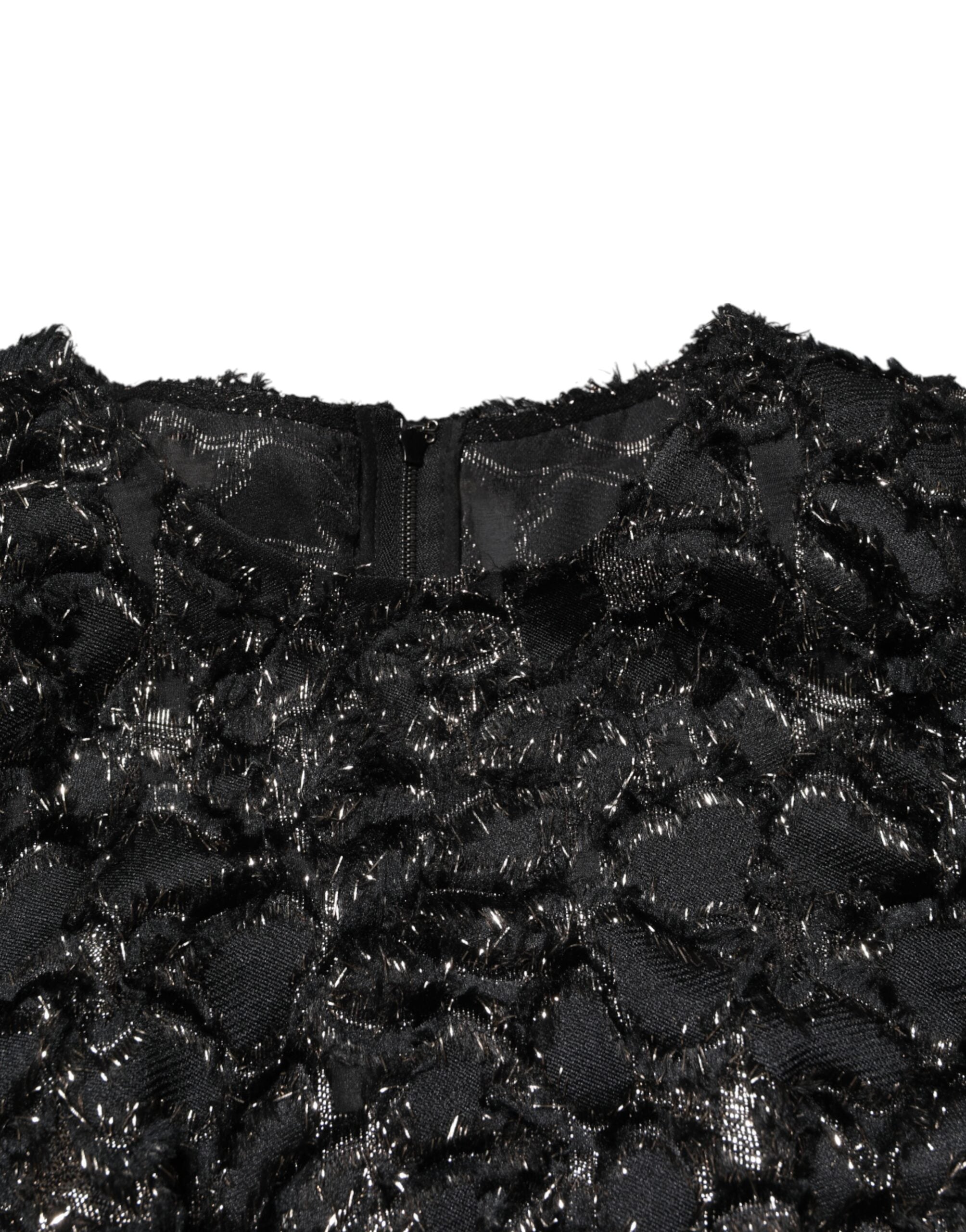 Dolce & Gabbana Schwarzes Pailletten-Bouclé-Tweed-Etuikleid