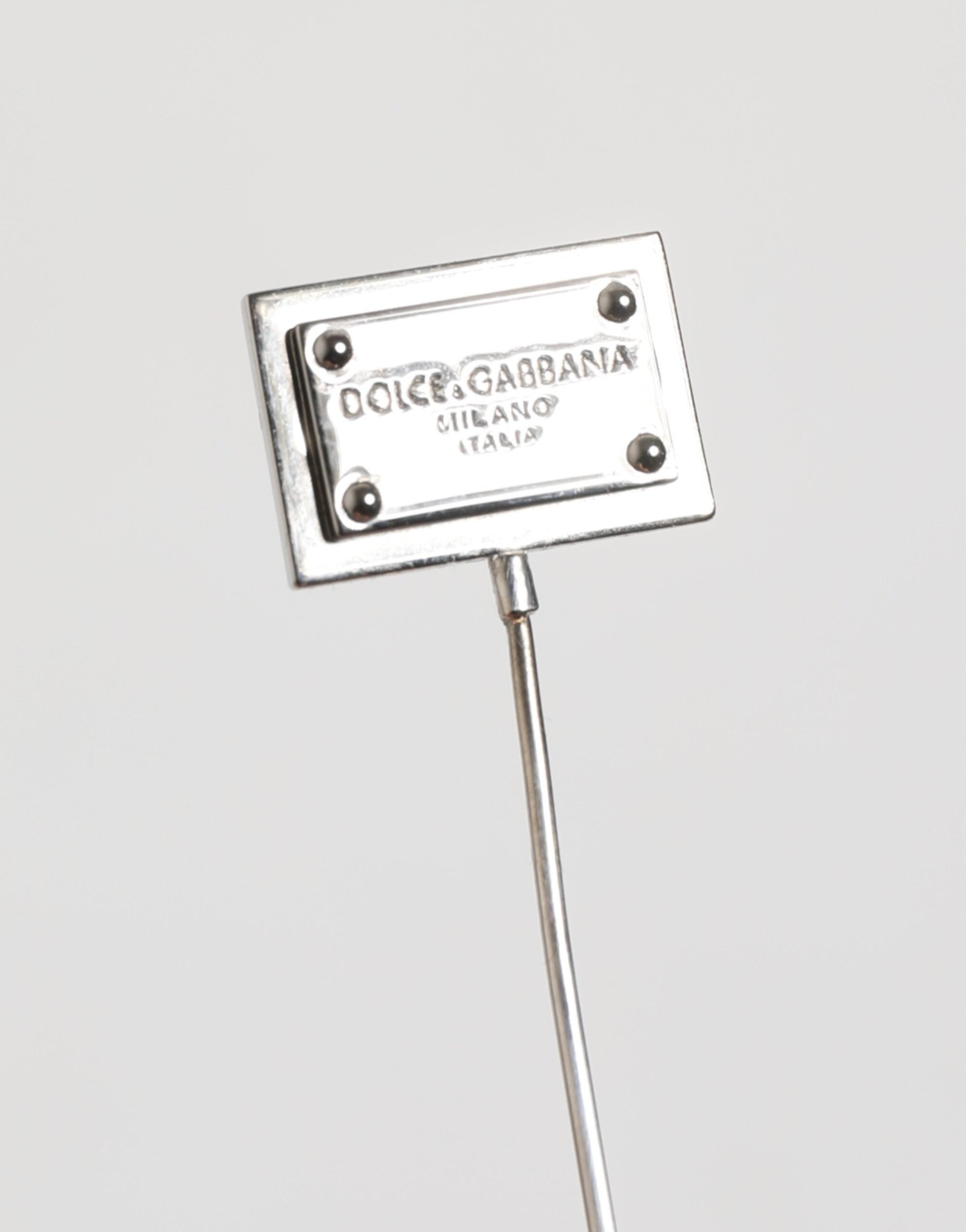 Dolce & Gabbana Silver Tone Logo Plaque Lapel Men Accessory Brooch Pin