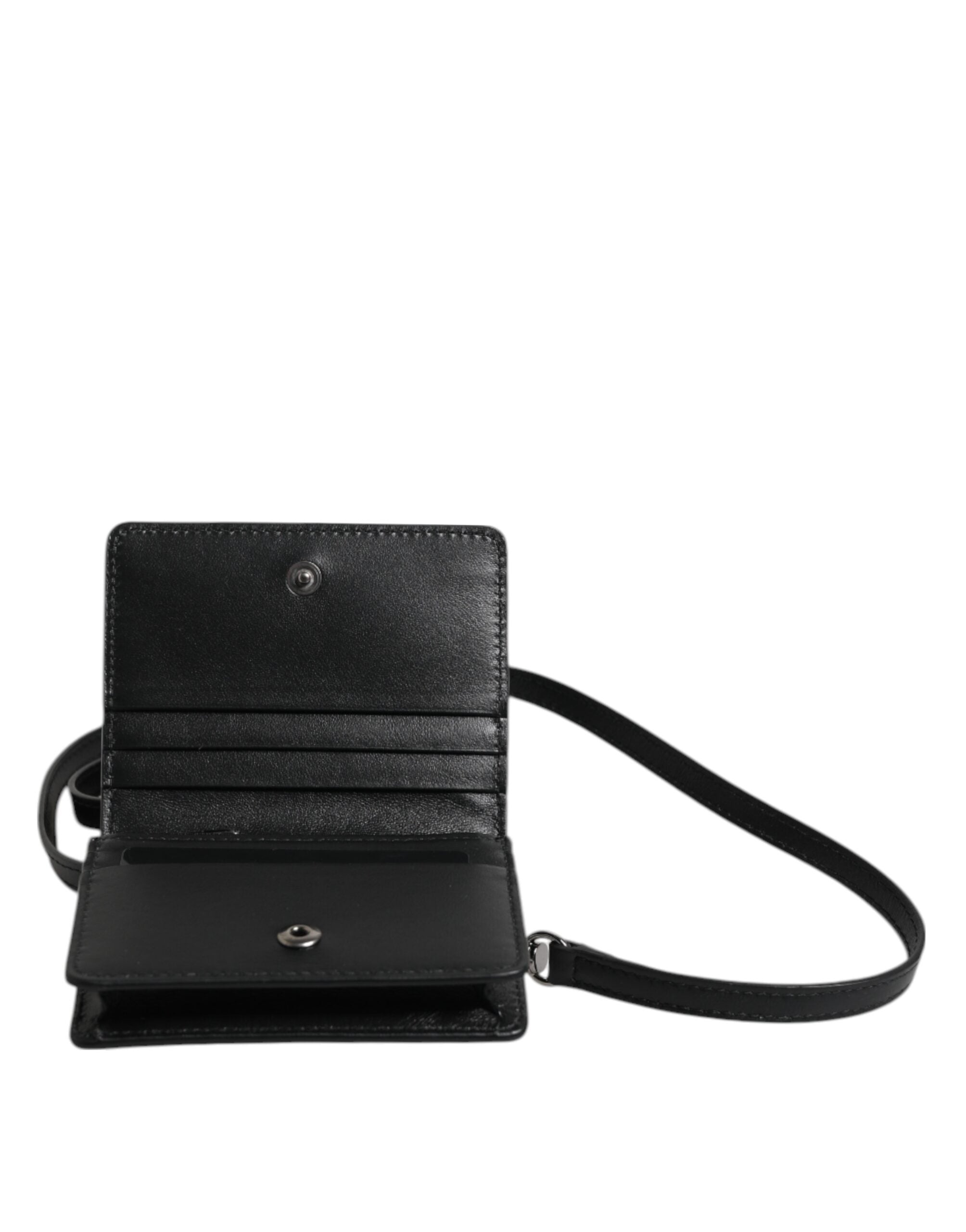 Dolce & Gabbana Black Leather Bifold Card Holder Crossbody Men Borse Bag