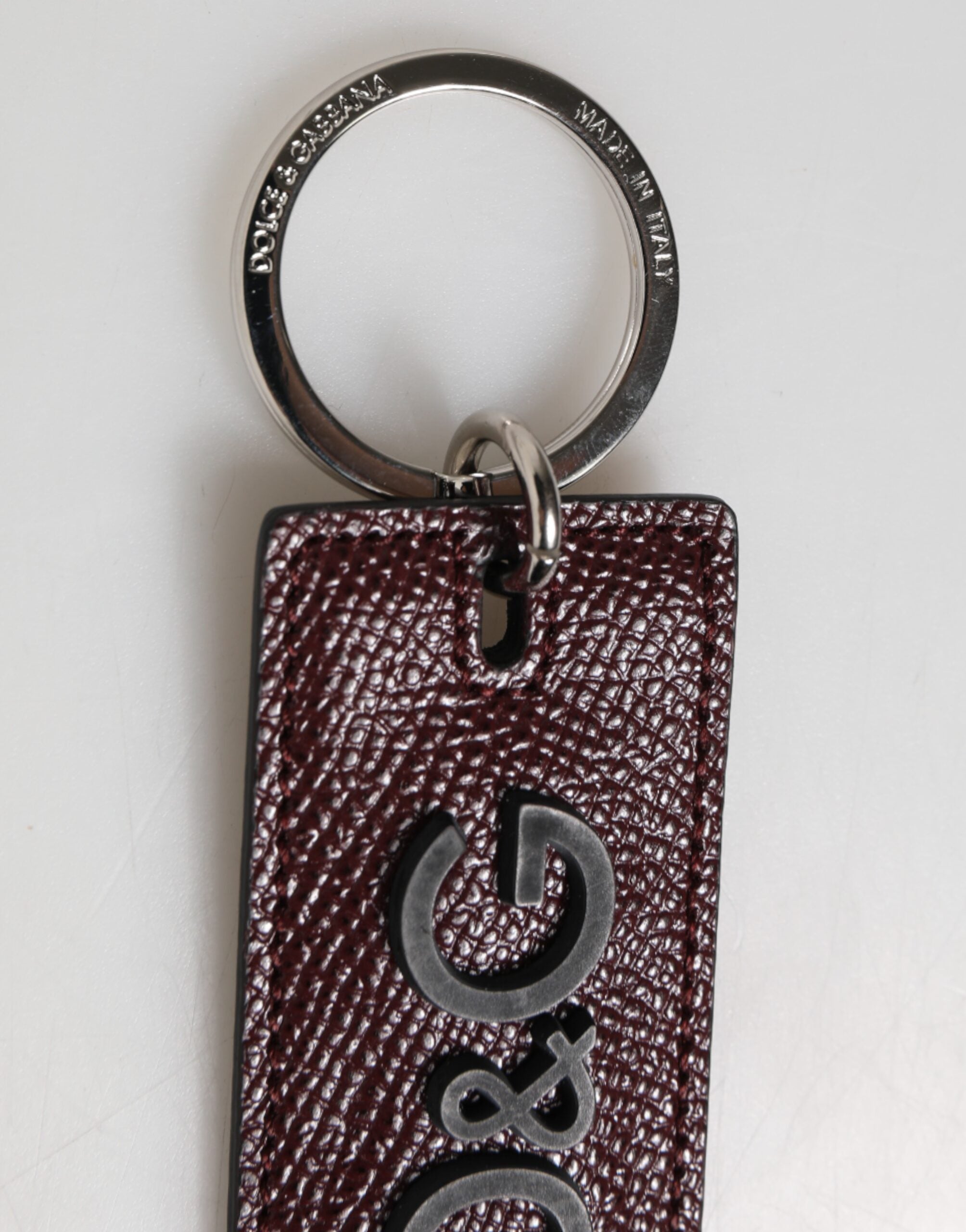Dolce & Gabbana Dark Brown Leather Logo Metal Ring Men Keychain Keyring