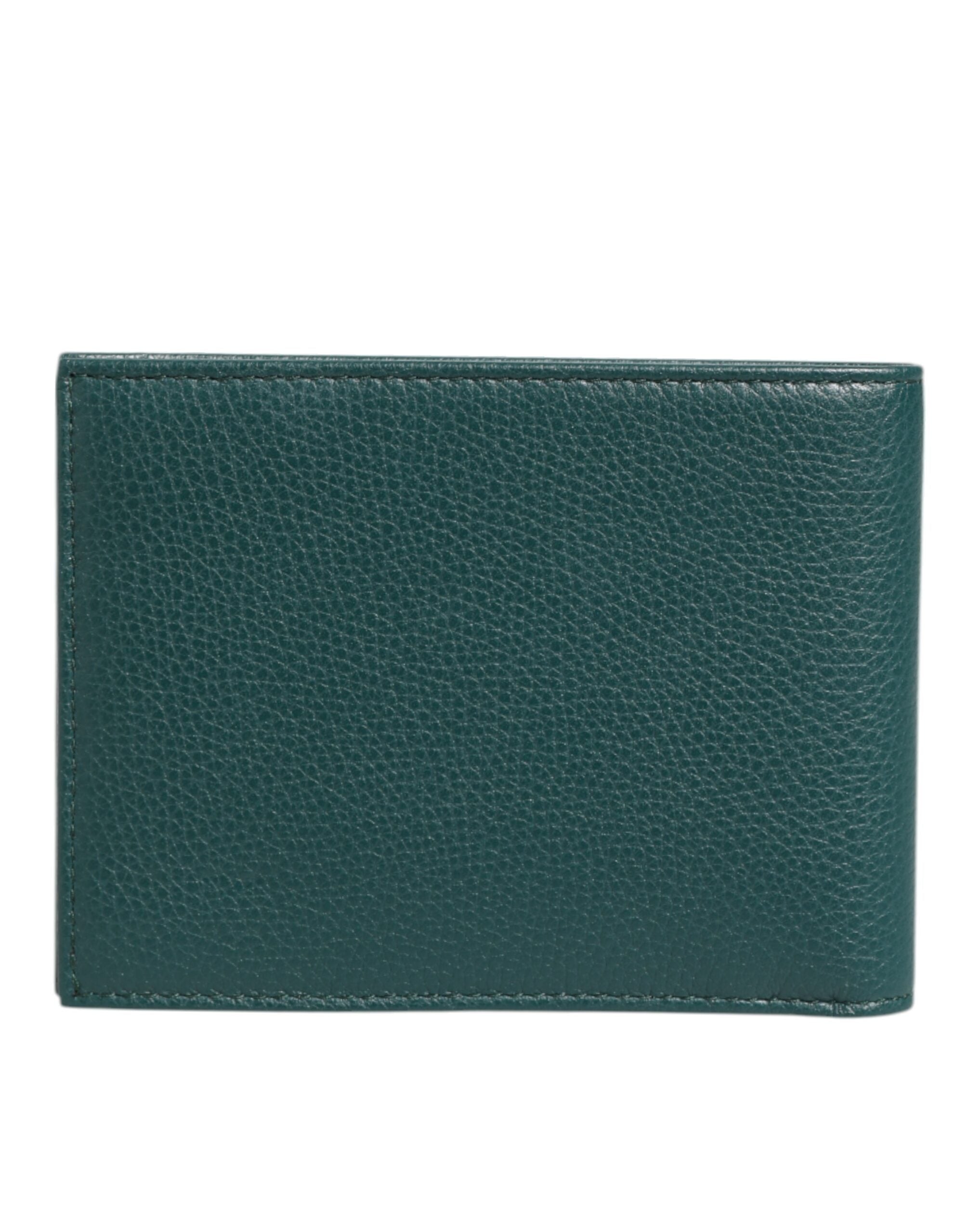 Dolce & Gabbana Green Leather DG Logo Engrave Bifold Card Holder Wallet