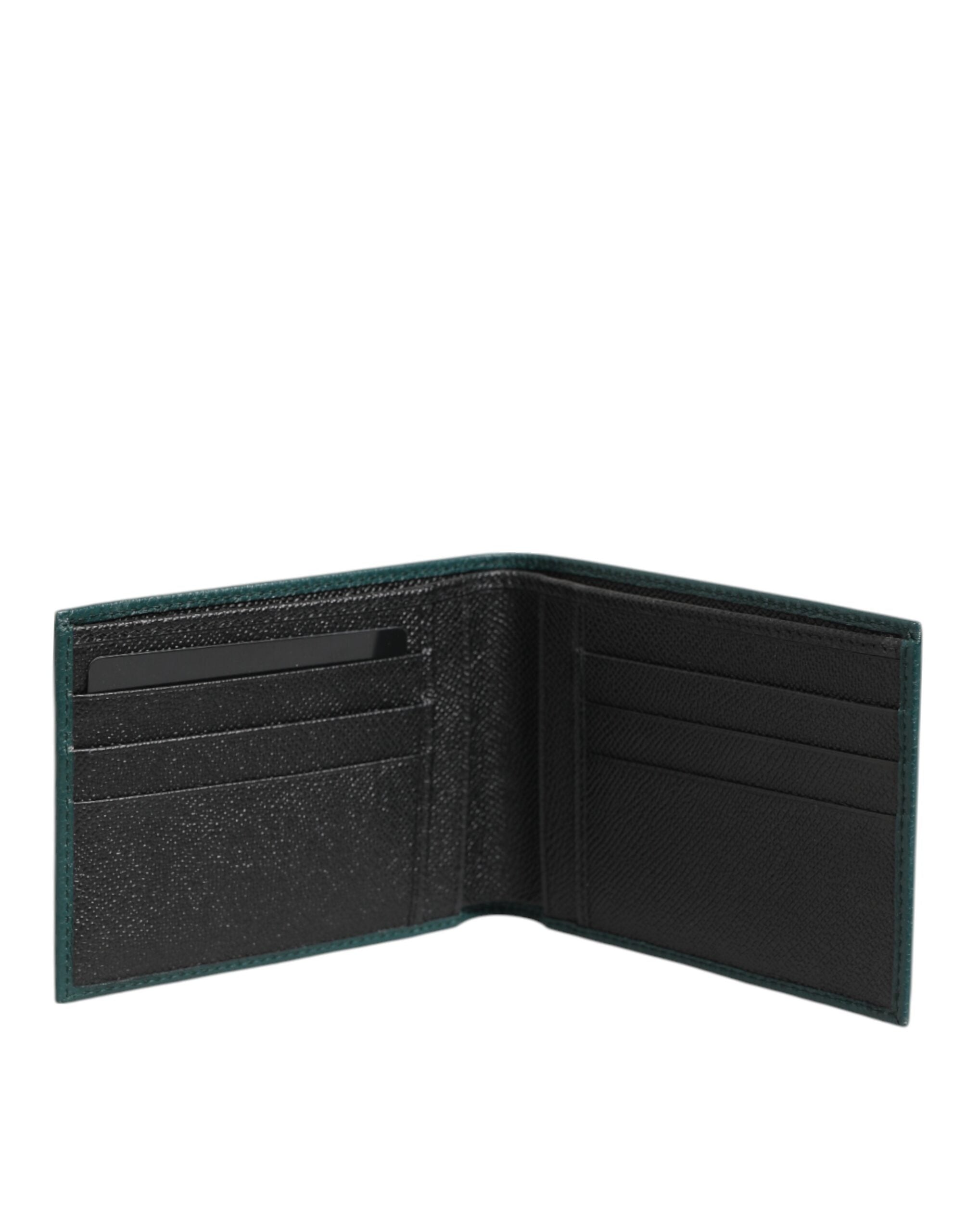 Dolce & Gabbana Green Leather DG Logo Engrave Bifold Card Holder Wallet