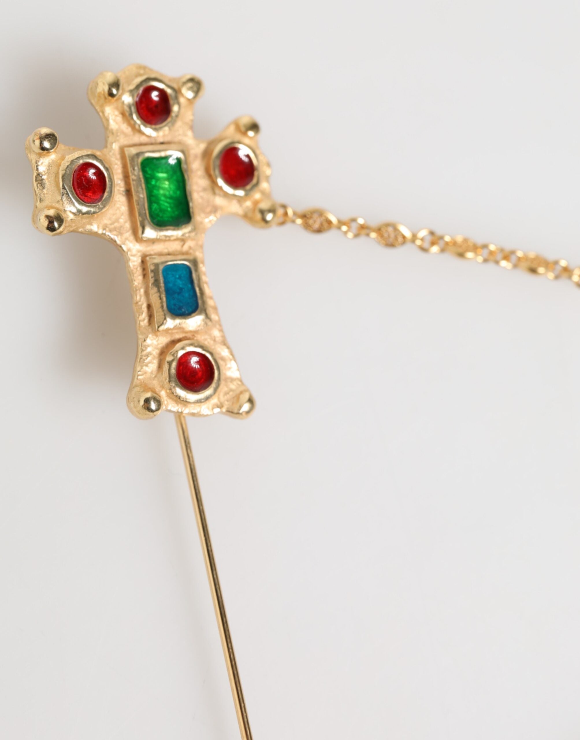 Dolce & Gabbana Lapel Pin Cross Logo Gold Chain Mens Accessories Brooch