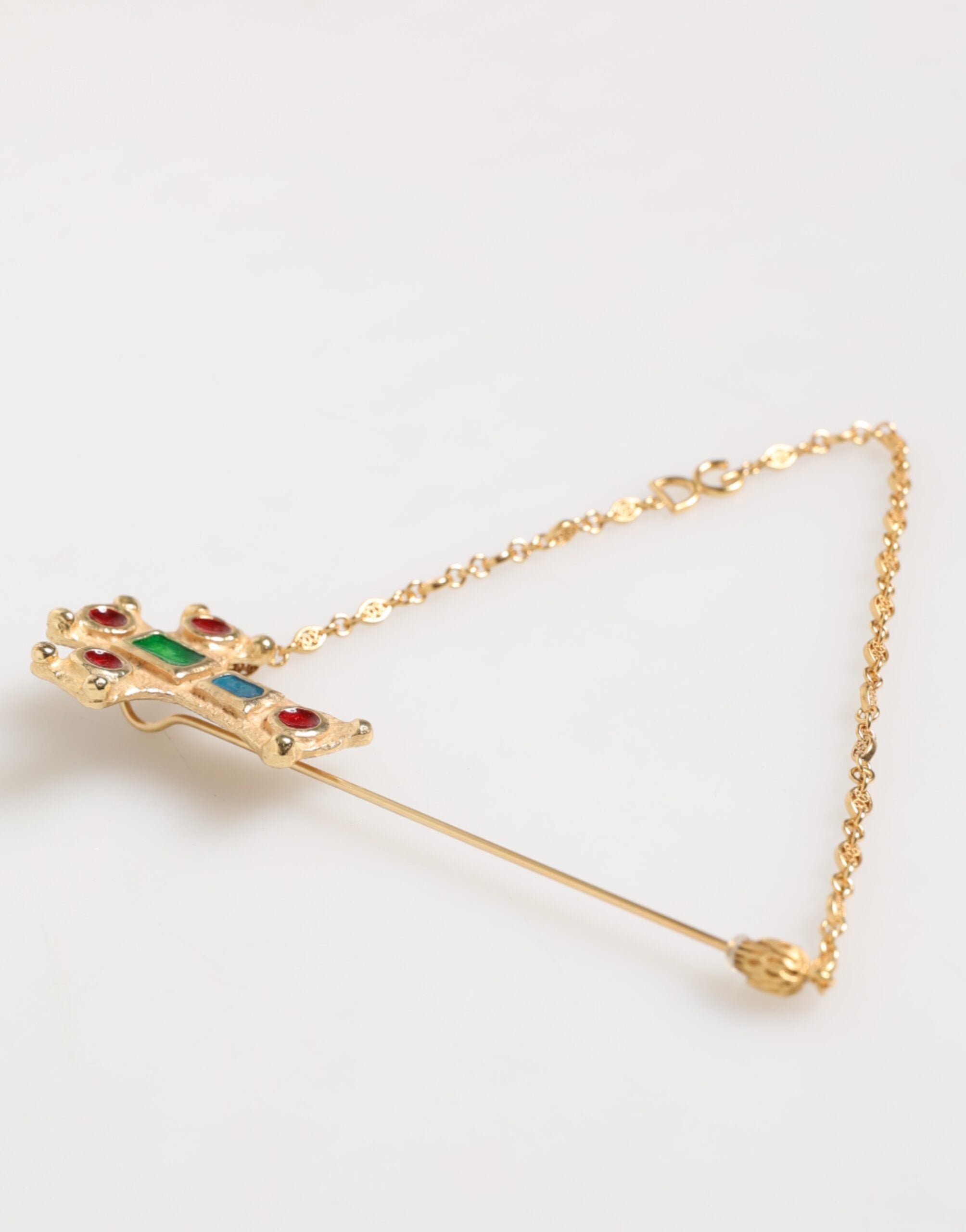 Dolce & Gabbana Lapel Pin Cross Logo Gold Chain Mens Accessories Brooch