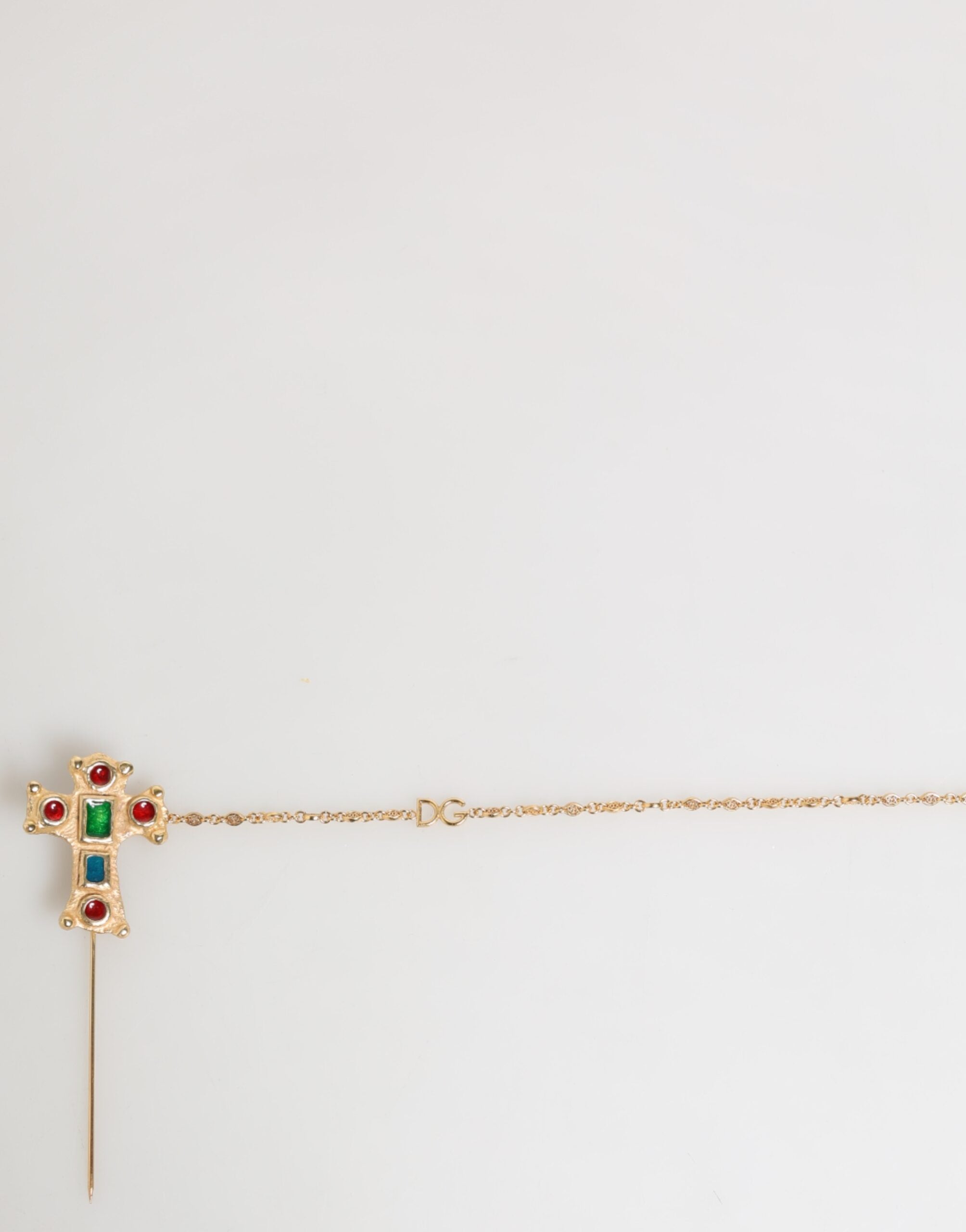 Dolce & Gabbana Lapel Pin Cross Logo Gold Chain Mens Accessories Brooch