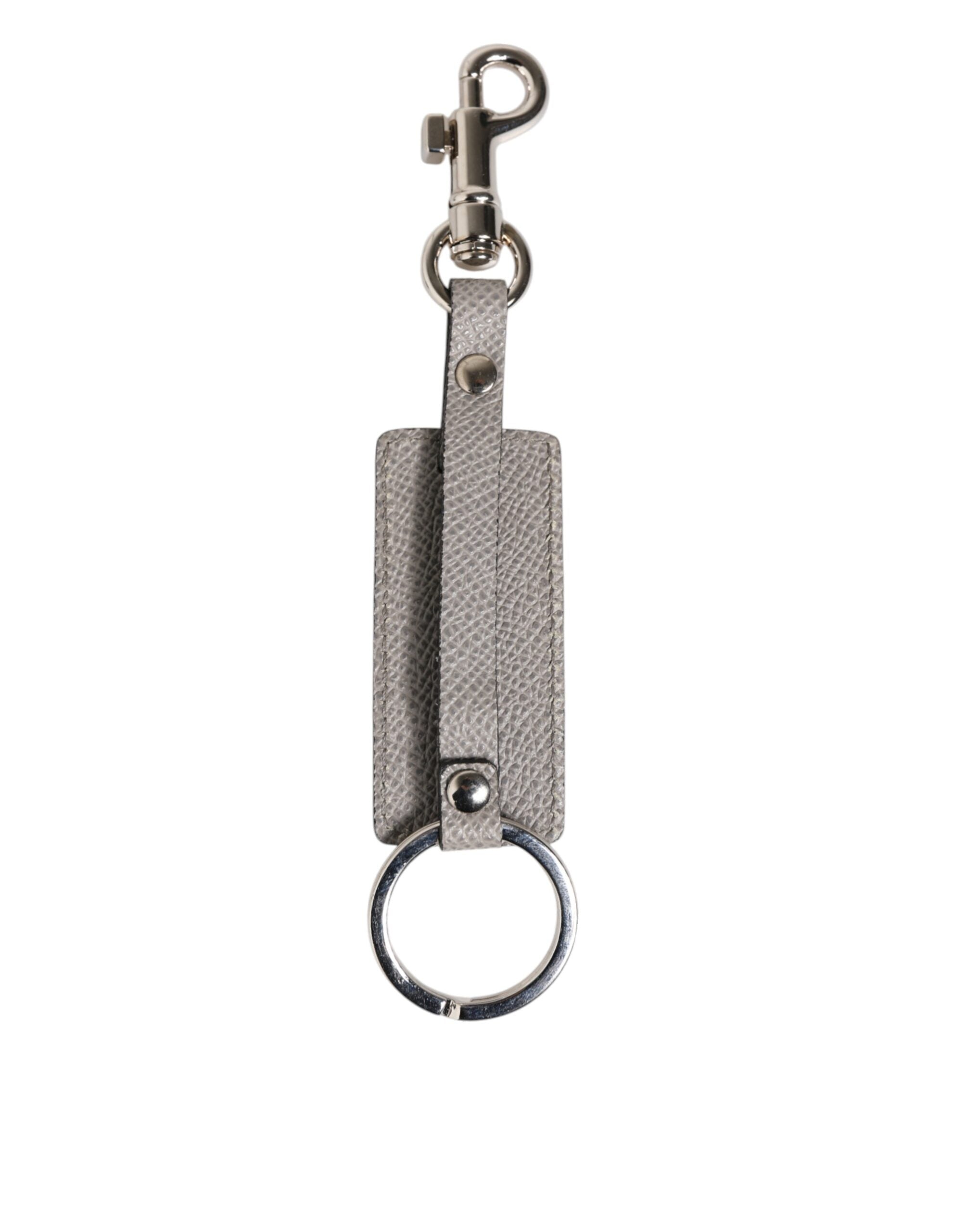 Dolce & Gabbana Gray Leather Logo Metal Ring Keychain Holder Keyring