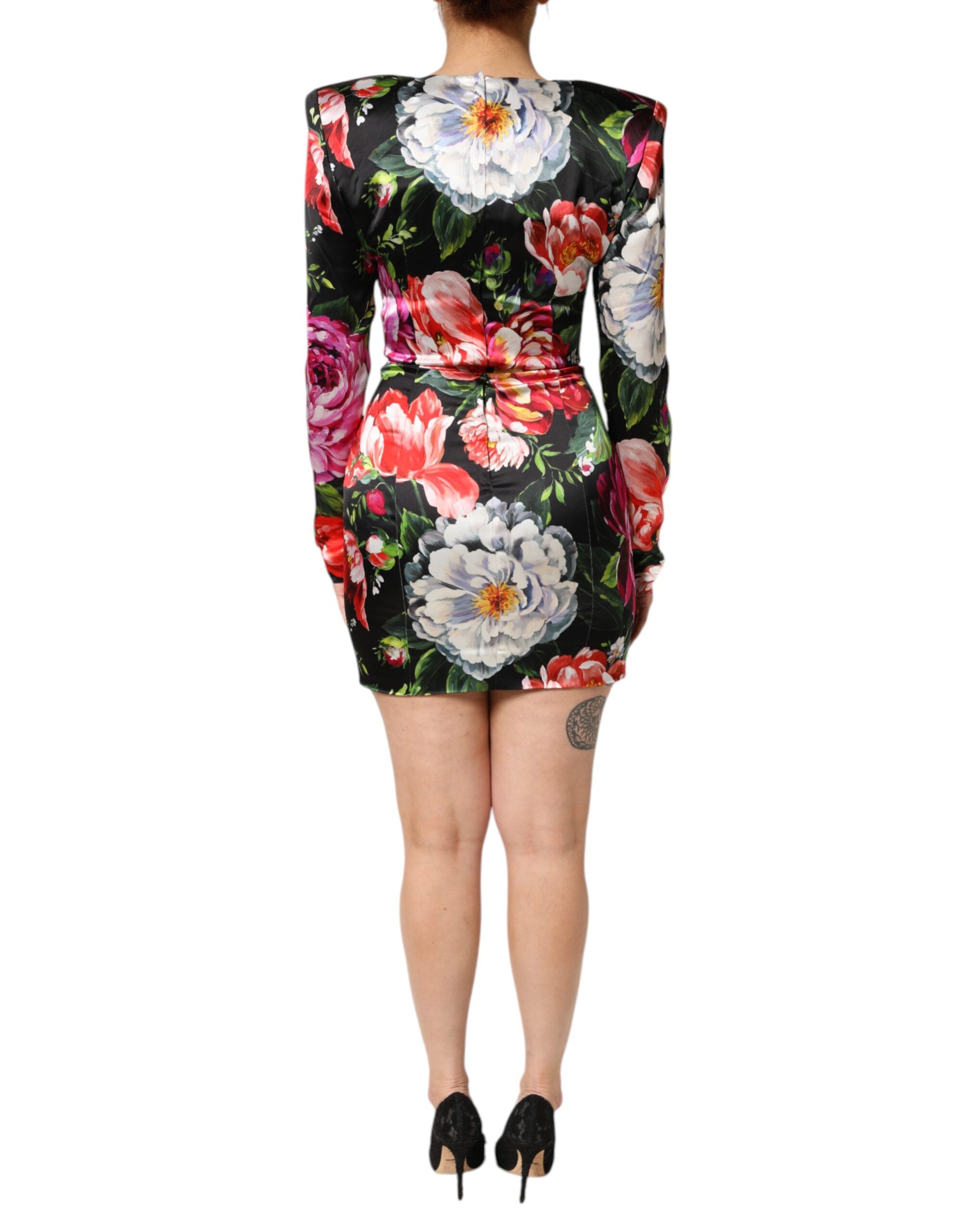 Dolce & Gabbana Schwarzes florales Fiori Pittorici Mini Bodycon Kleid