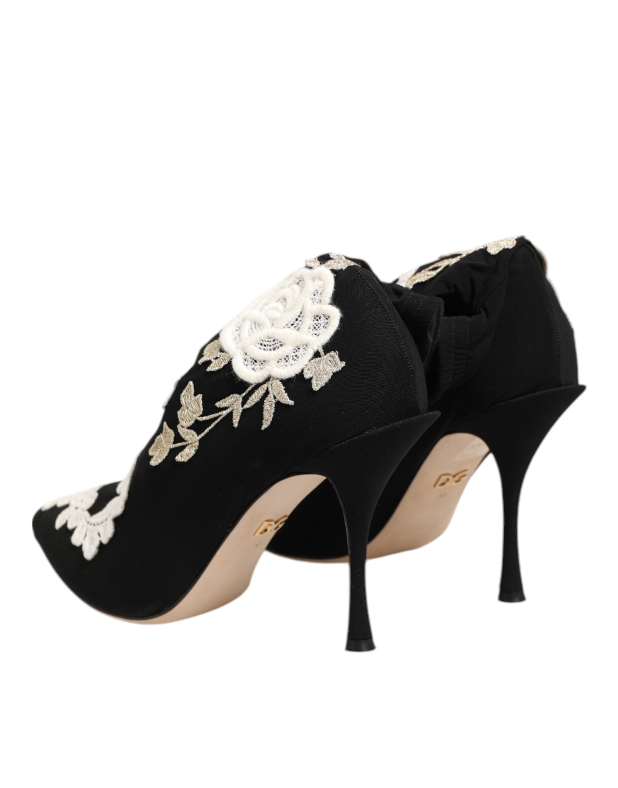 Dolce & Gabbana Schwarze, weiß bestickte Jersey-Stiefeletten