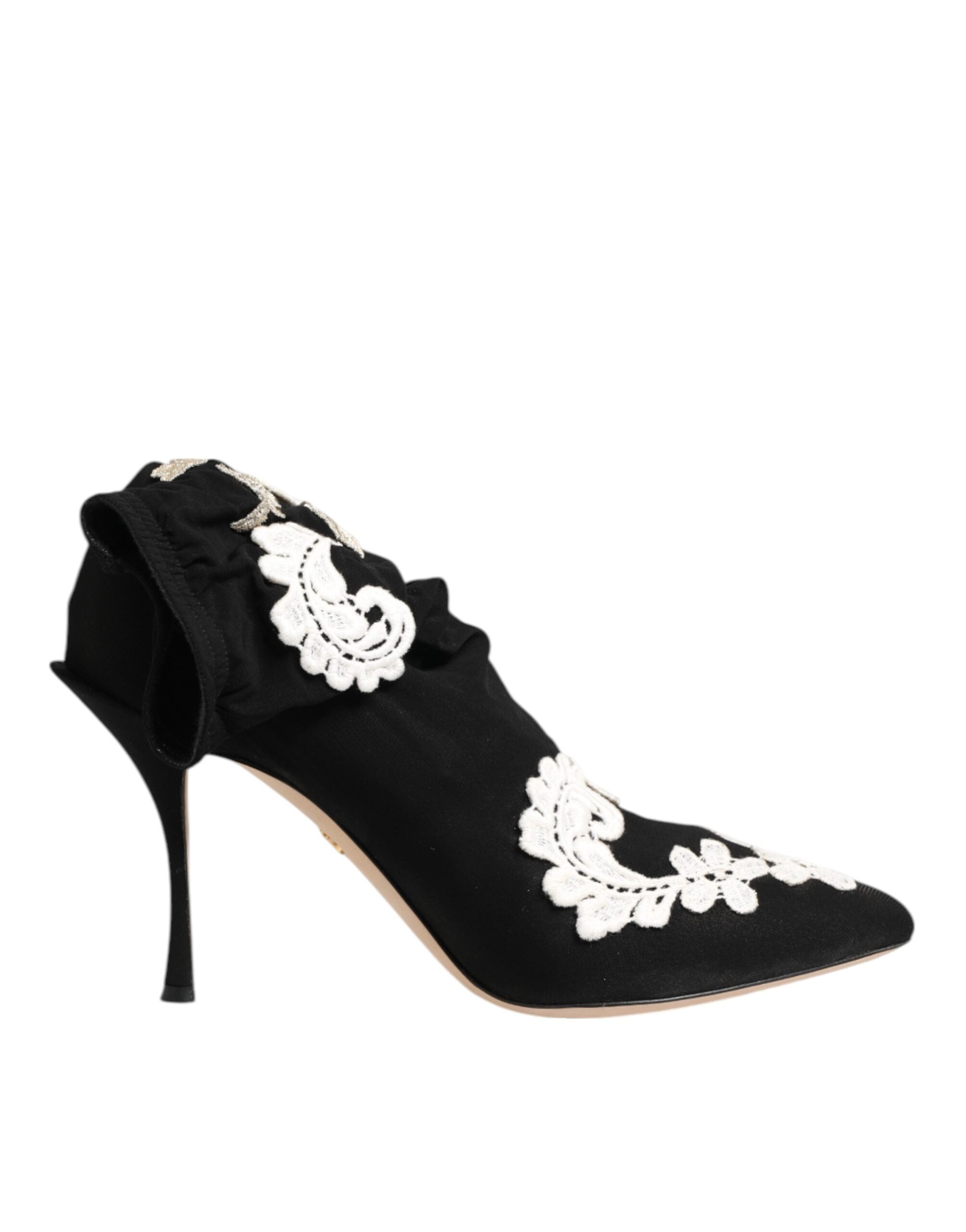 Dolce & Gabbana Schwarze, weiß bestickte Jersey-Stiefeletten
