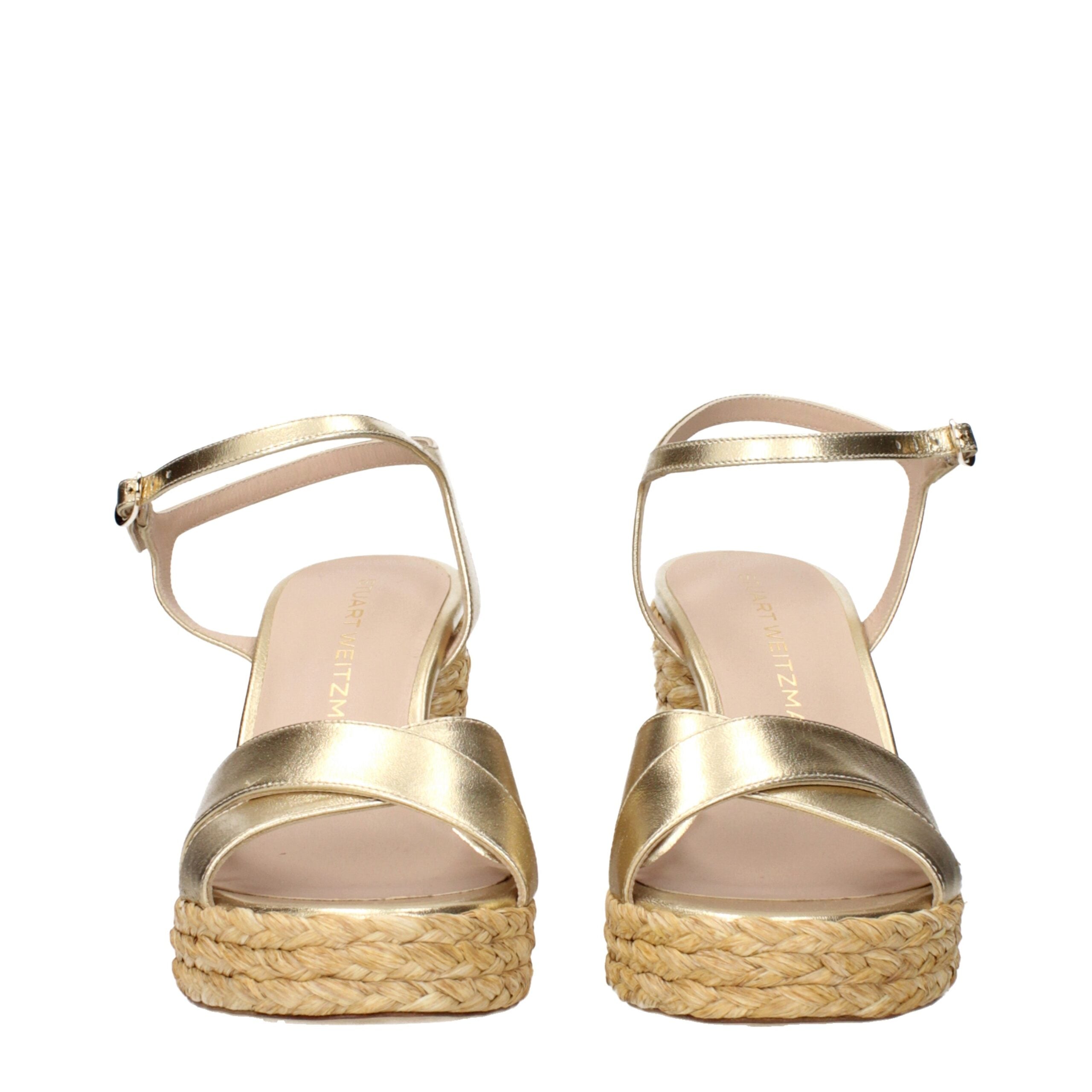 Sandales compensées en cuir doré Stuart Weitzman