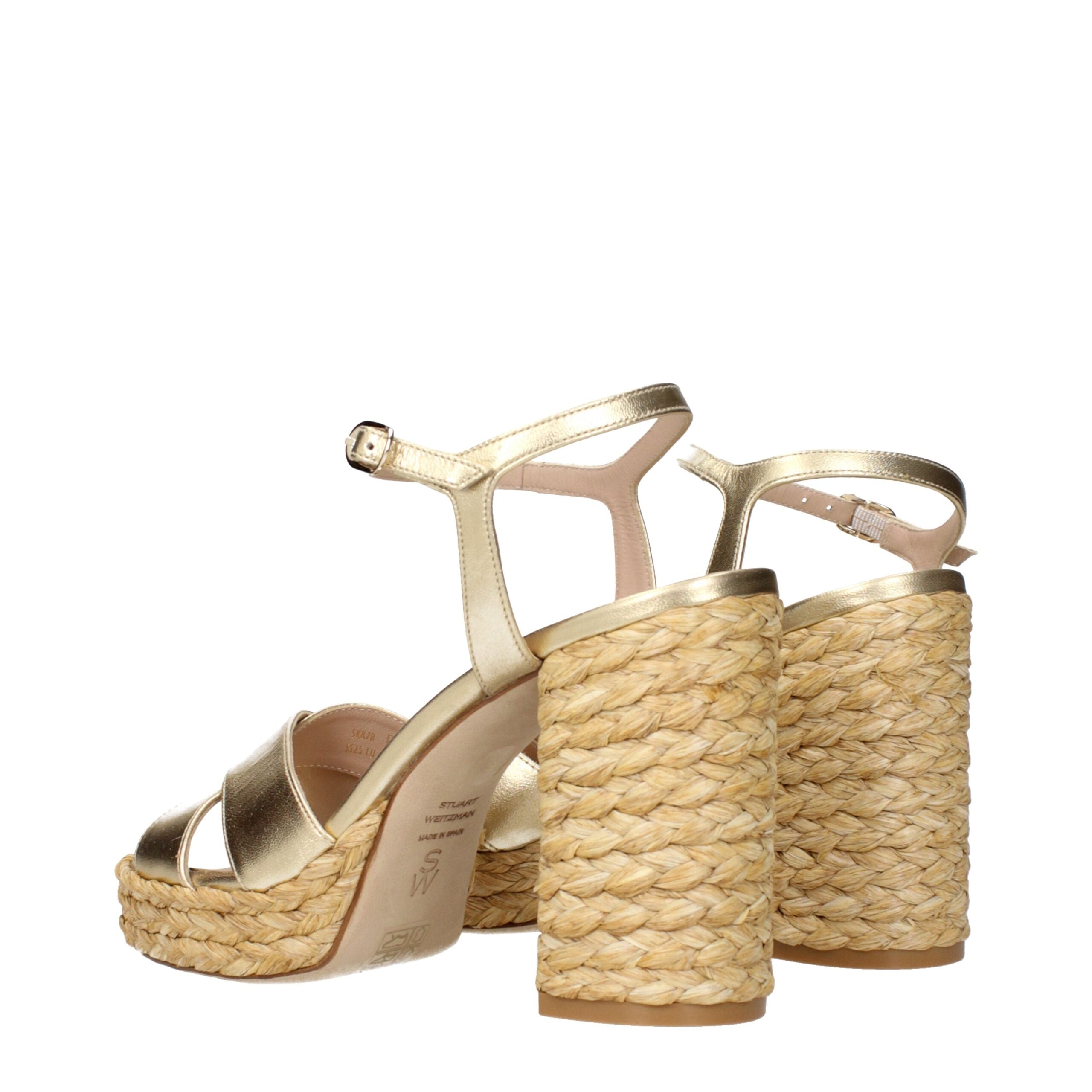 Sandales compensées en cuir doré Stuart Weitzman