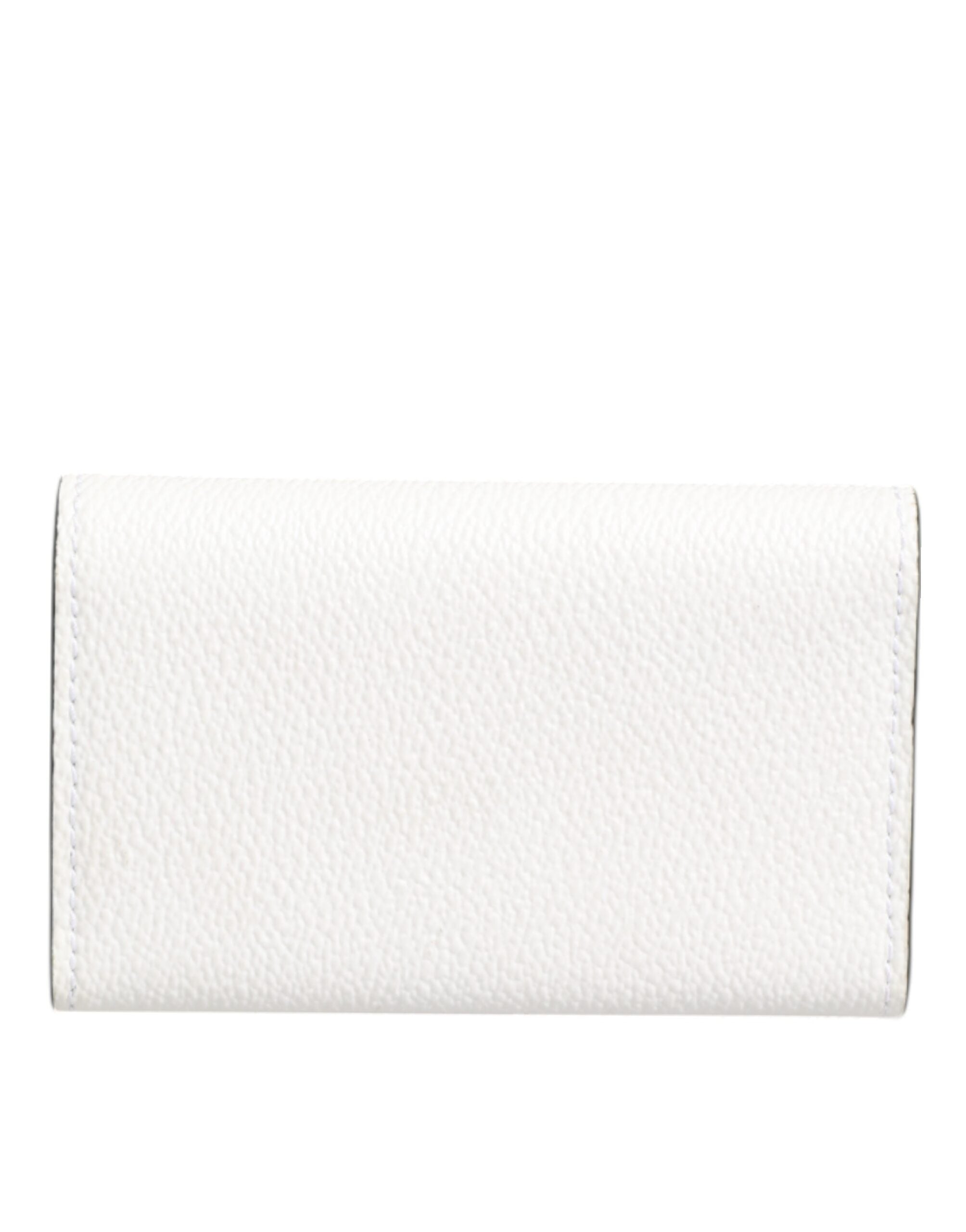 Dolce & Gabbana White Leather Card Case Holder Wallet Gold Logo Plate Key Holder