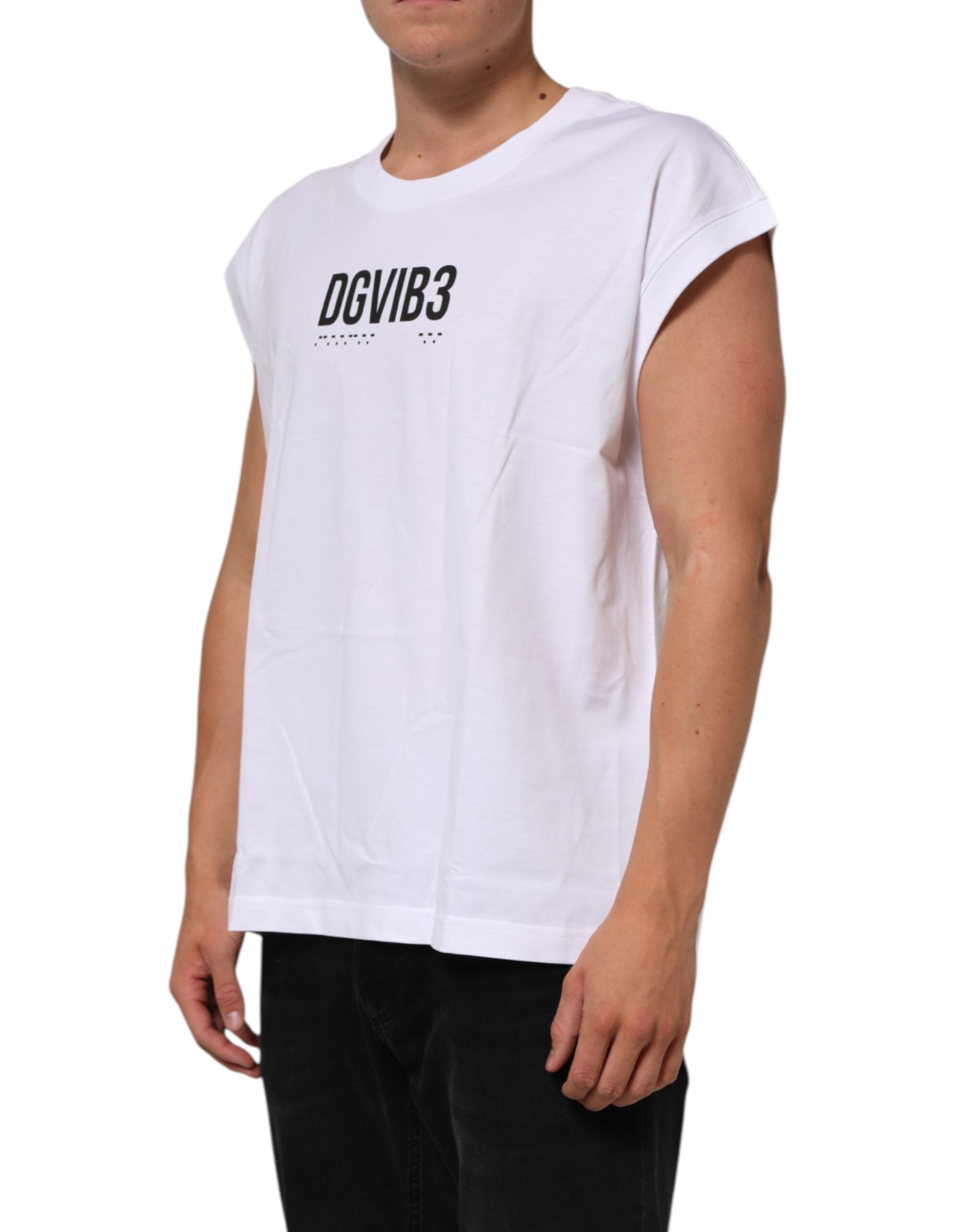 T-shirt débardeur sans manches imprimé en coton blanc Dolce & Gabbana