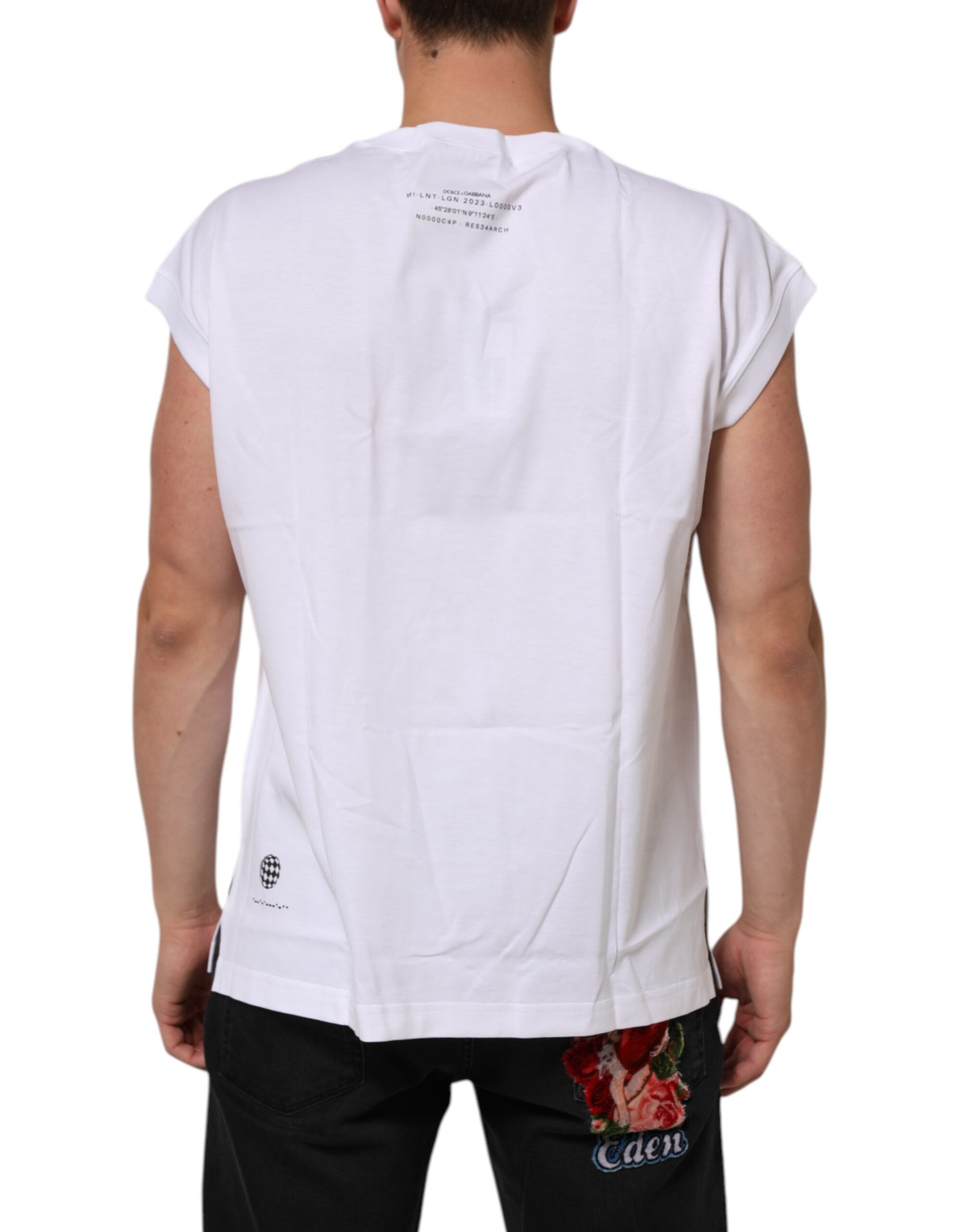 T-shirt débardeur sans manches imprimé en coton blanc Dolce & Gabbana