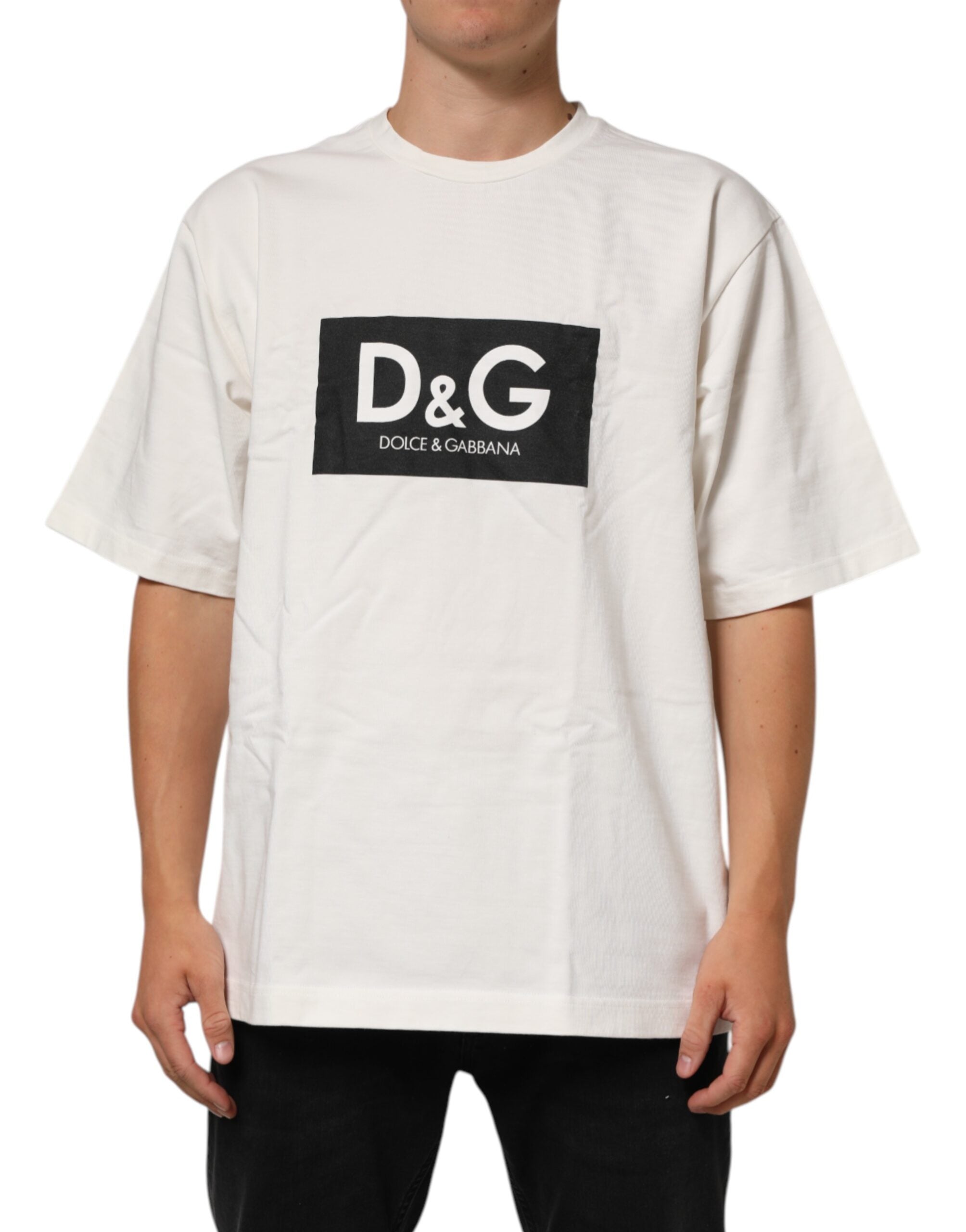 Dolce & Gabbana Weißes Baumwoll-T-Shirt mit Logo-Print und Rundhalsausschnitt für Herren