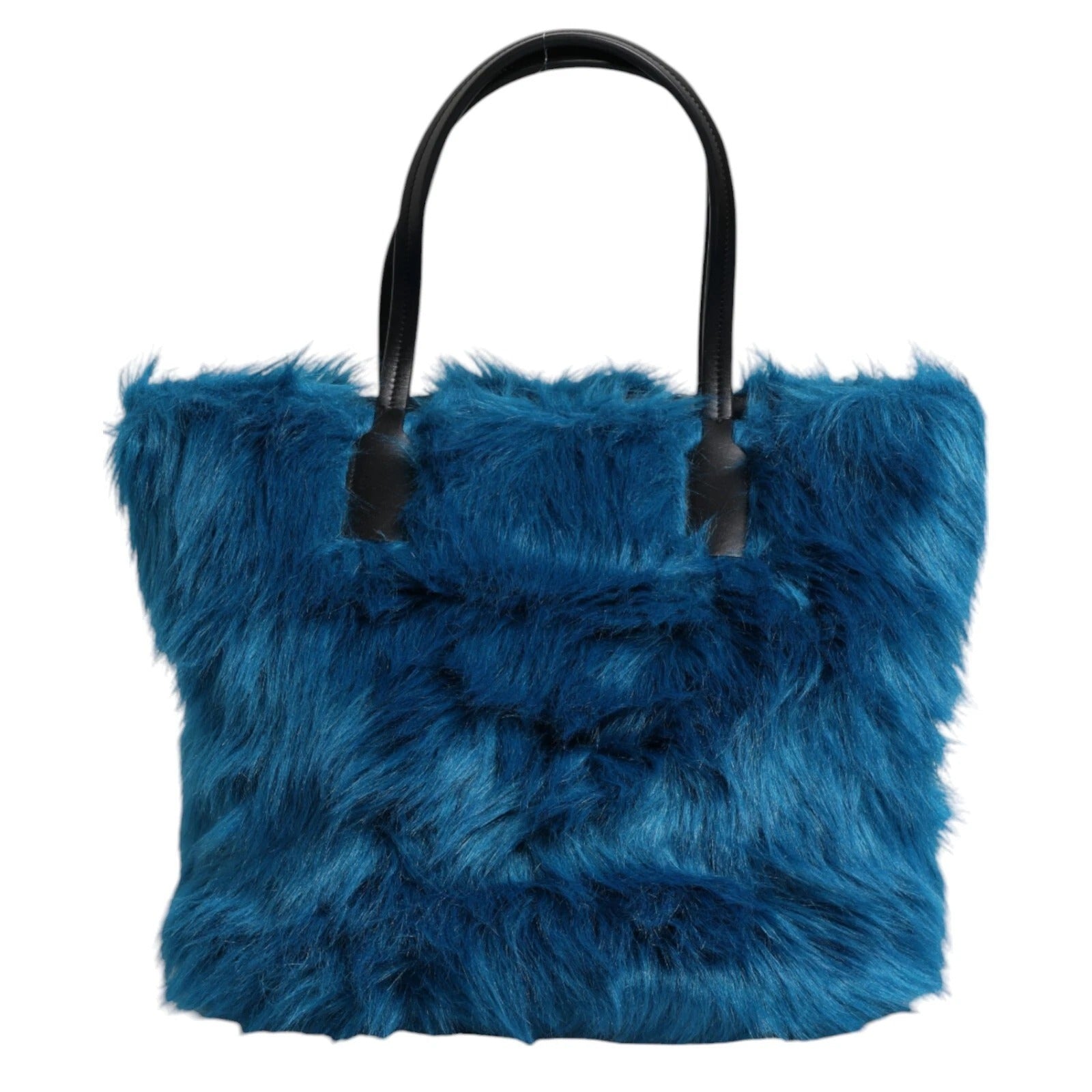 Dolce & Gabbana Blue Fur Logo Plaque Double Handle Shoulder Bag