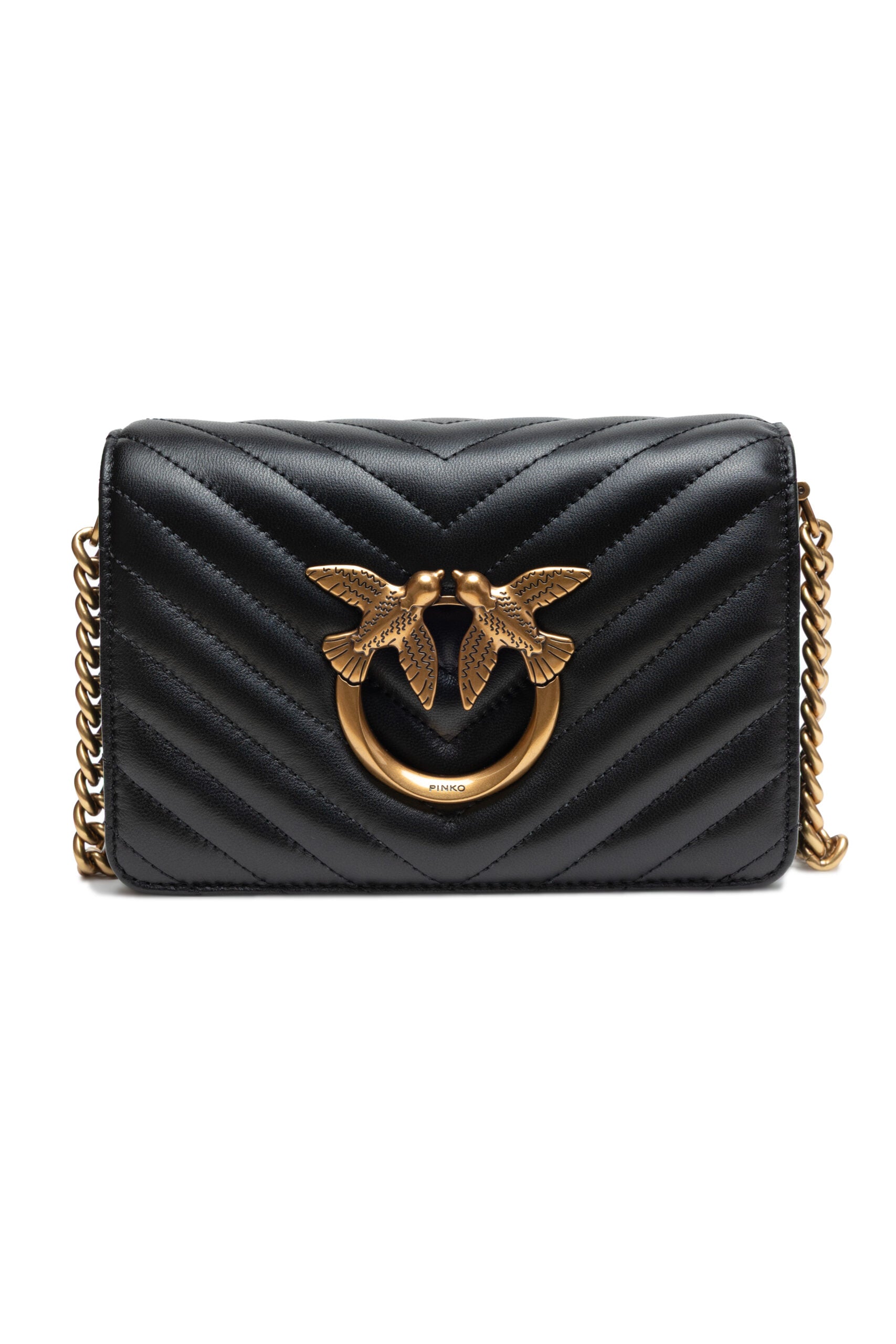 PINKO Black Leather Love Click Mini Shoulder Bag