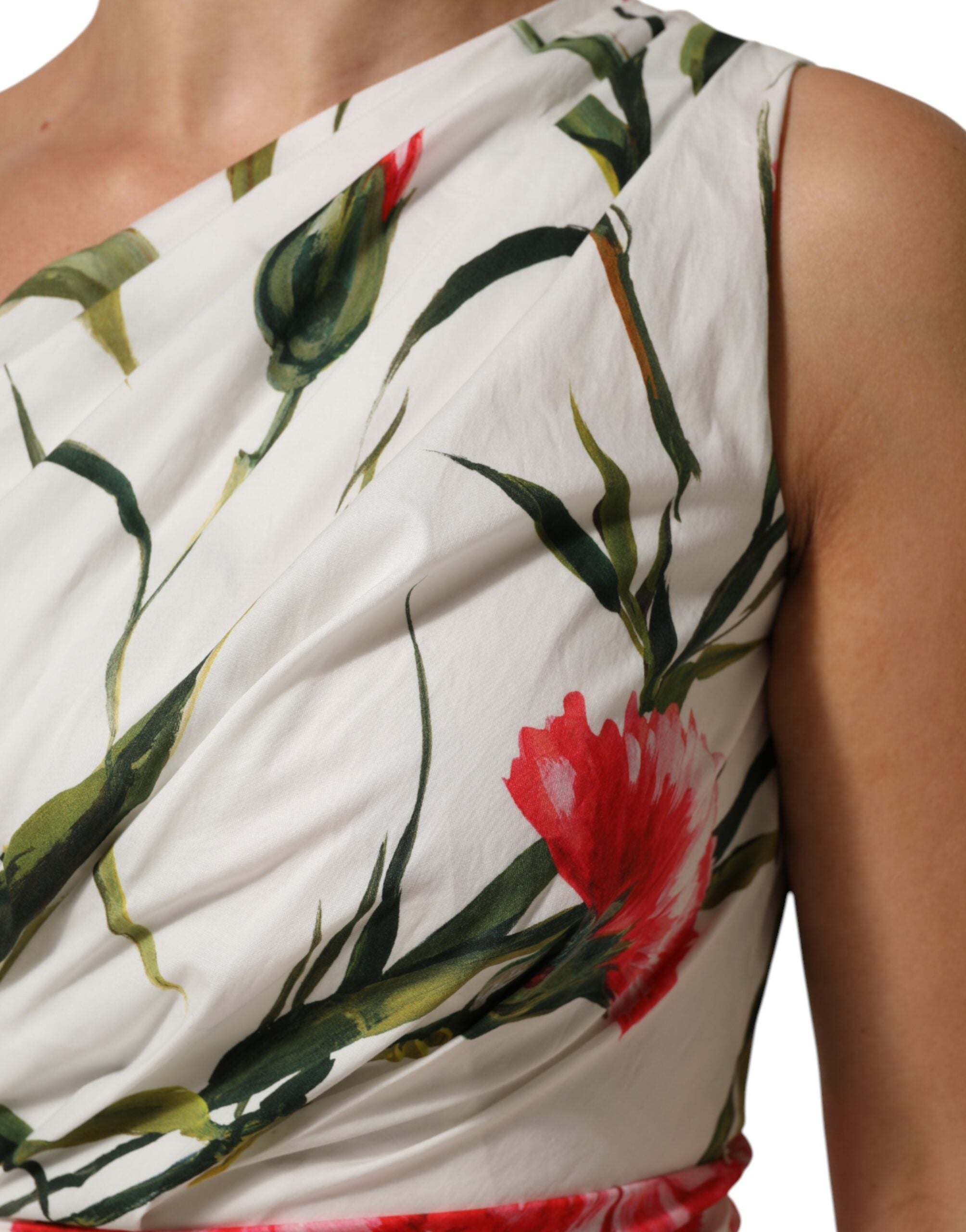 Dolce & Gabbana Weißes, florales, schulterfreies Etuikleid
