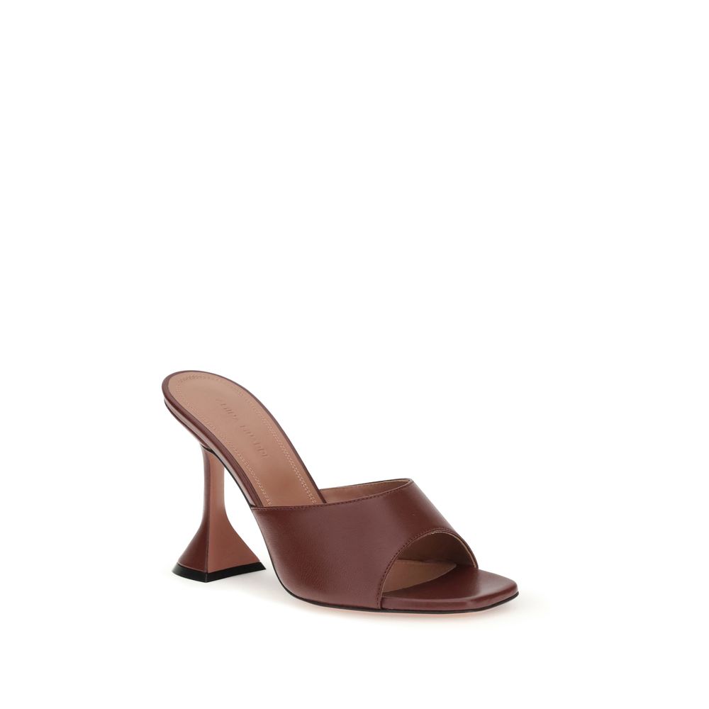 Amina Muaddi Brown Calf Leather Bos Taurus Stiletto Heel Sandals