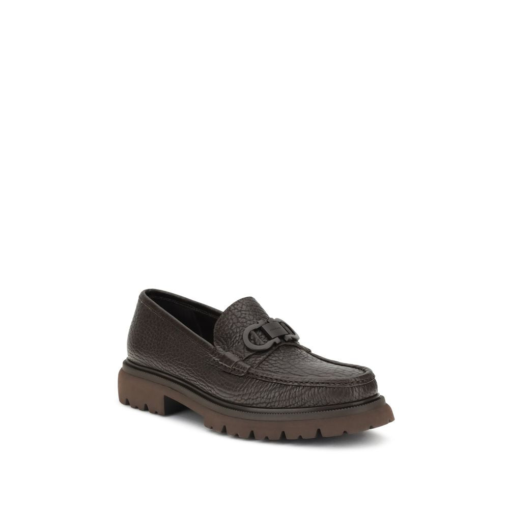 Ferragamo Brown Calf Leather Bos Taurus Slip-On Loafers