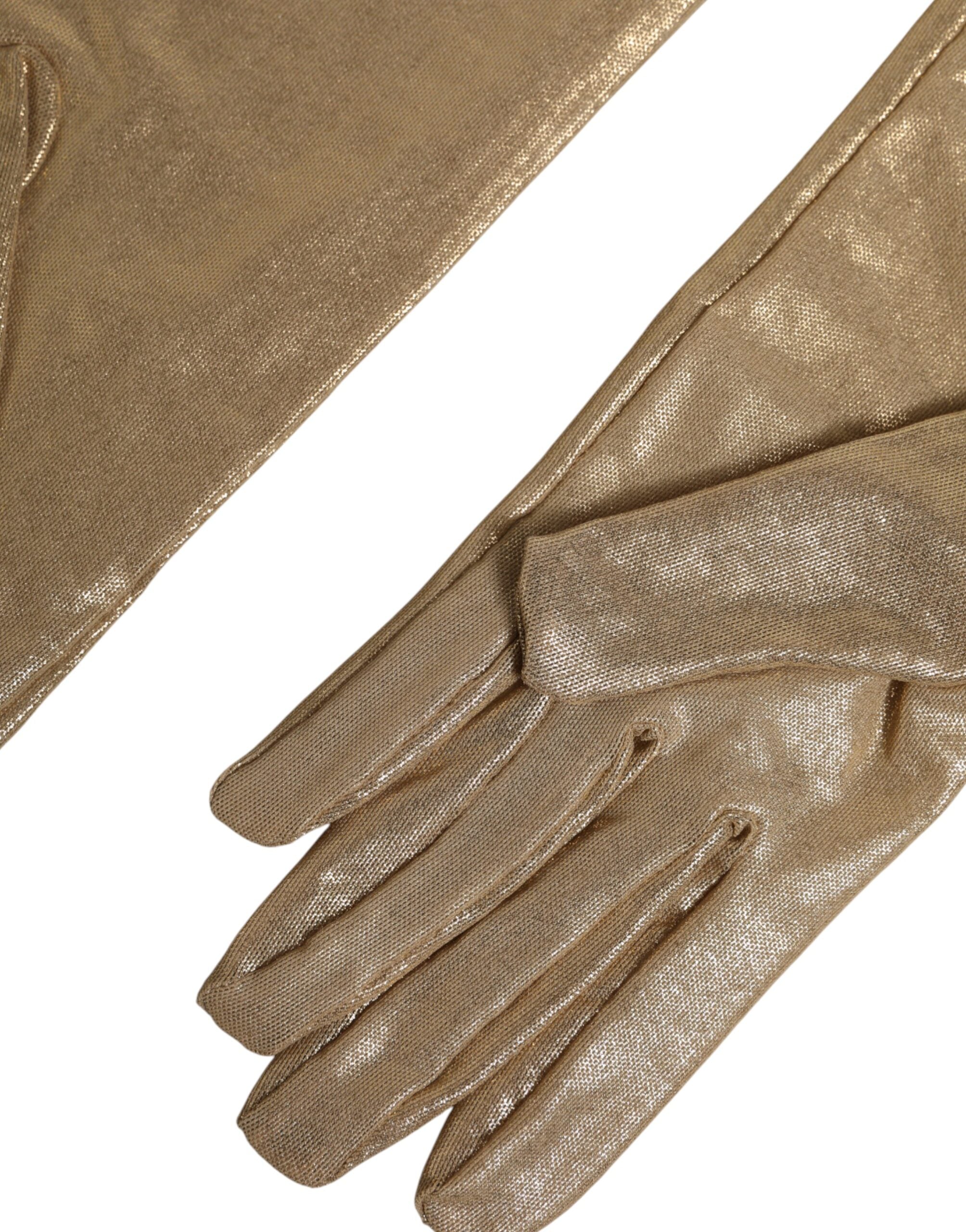 Gants Mitaines Longs Dolce & Gabbana en Nylon Beige Longueur Coude