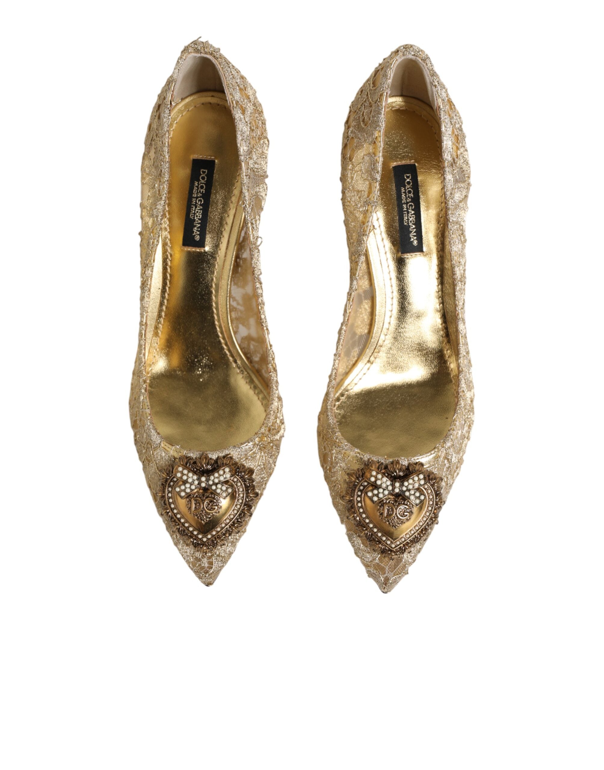 Dolce & Gabbana Gold Taormina Lace DEVOTION Pumps Shoes