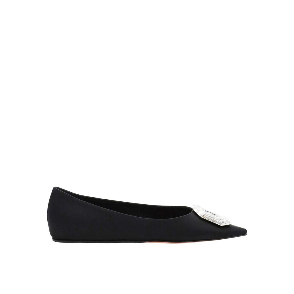 Amina Muaddi Black Silk Ballet Flats